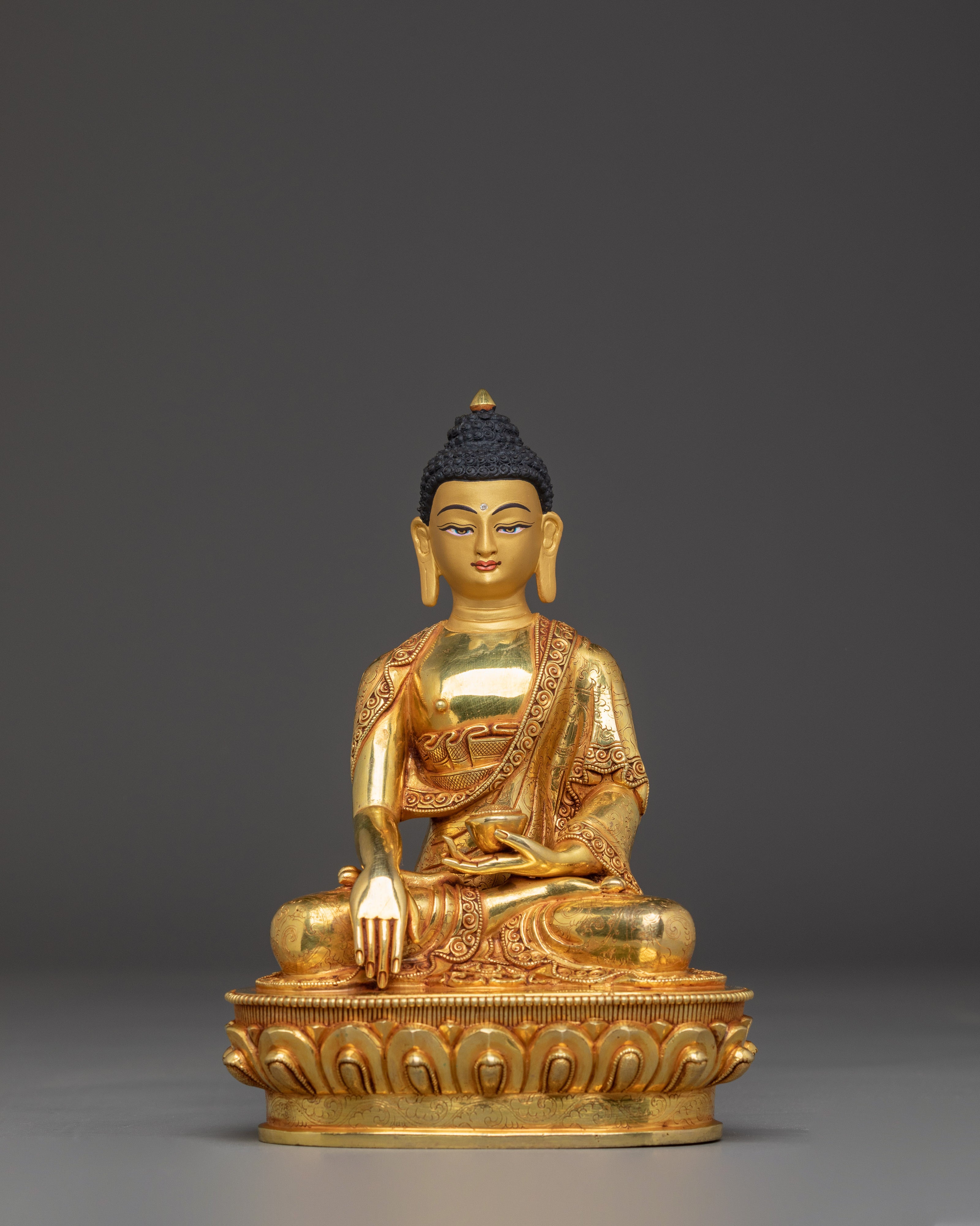 Enlightenment Icon Shakyamuni Buddha | Gold Gilded Nepali Statue