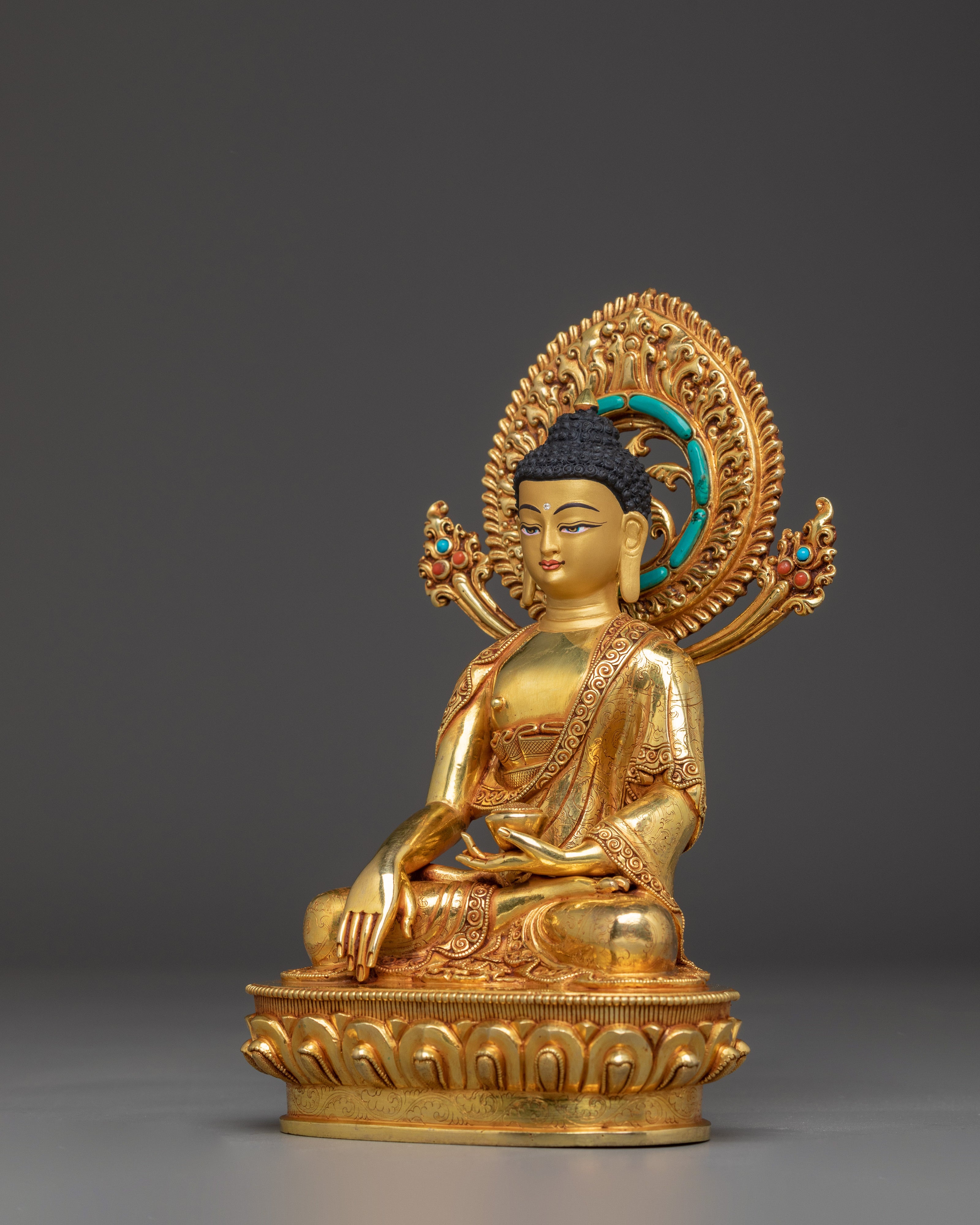Enlightenment Icon Shakyamuni Buddha | Gold Gilded Nepali Statue
