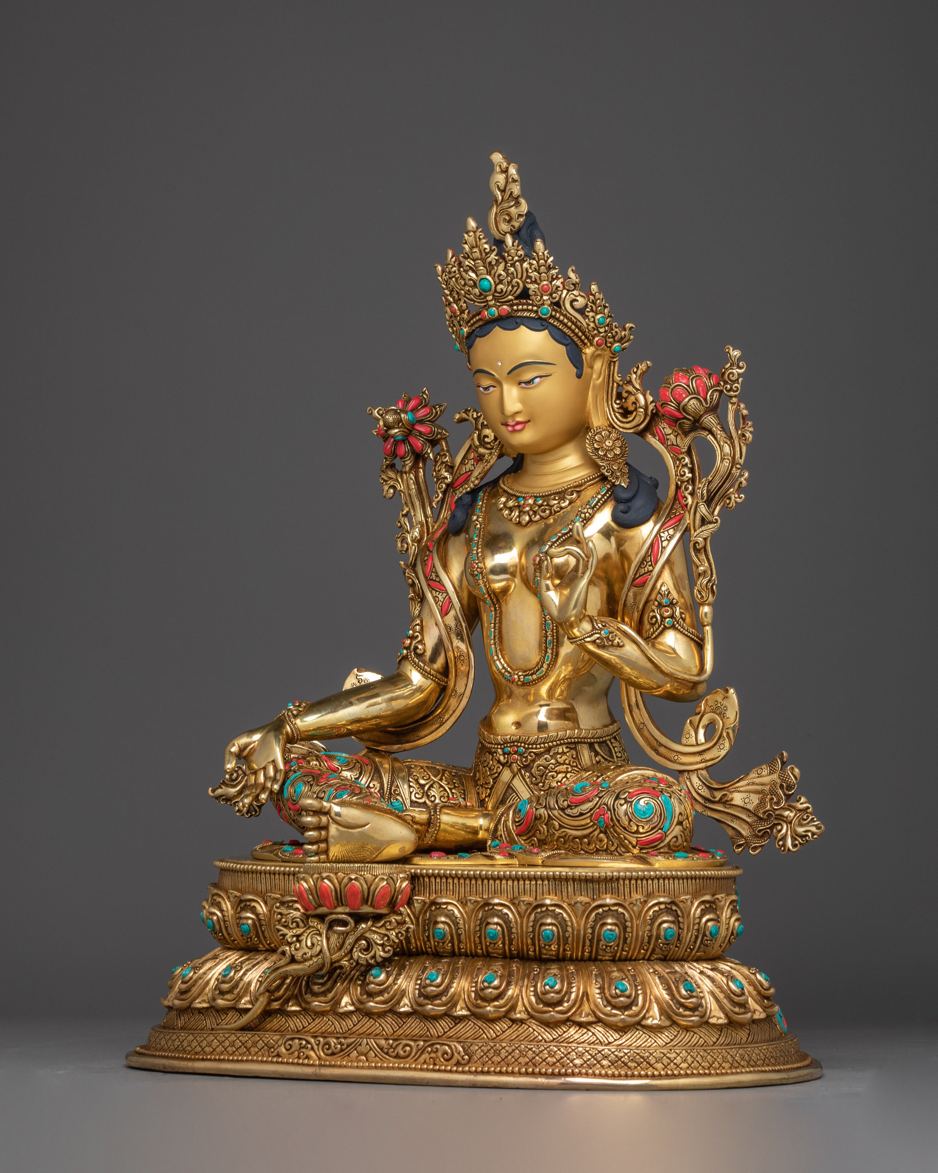Handmade Green Tara Statue : Swift Liberator Goddess