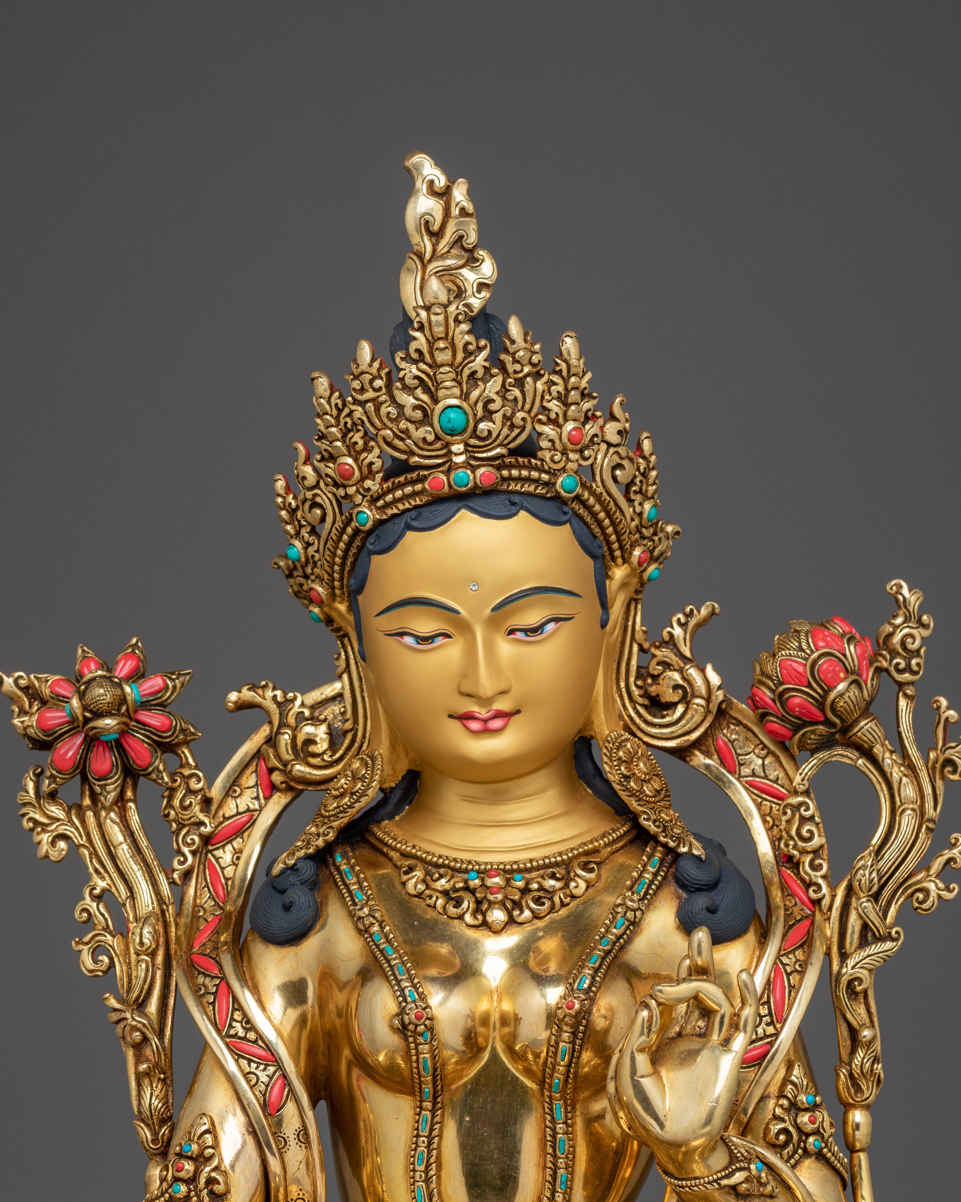 Handmade Green Tara Statue : Swift Liberator Goddess