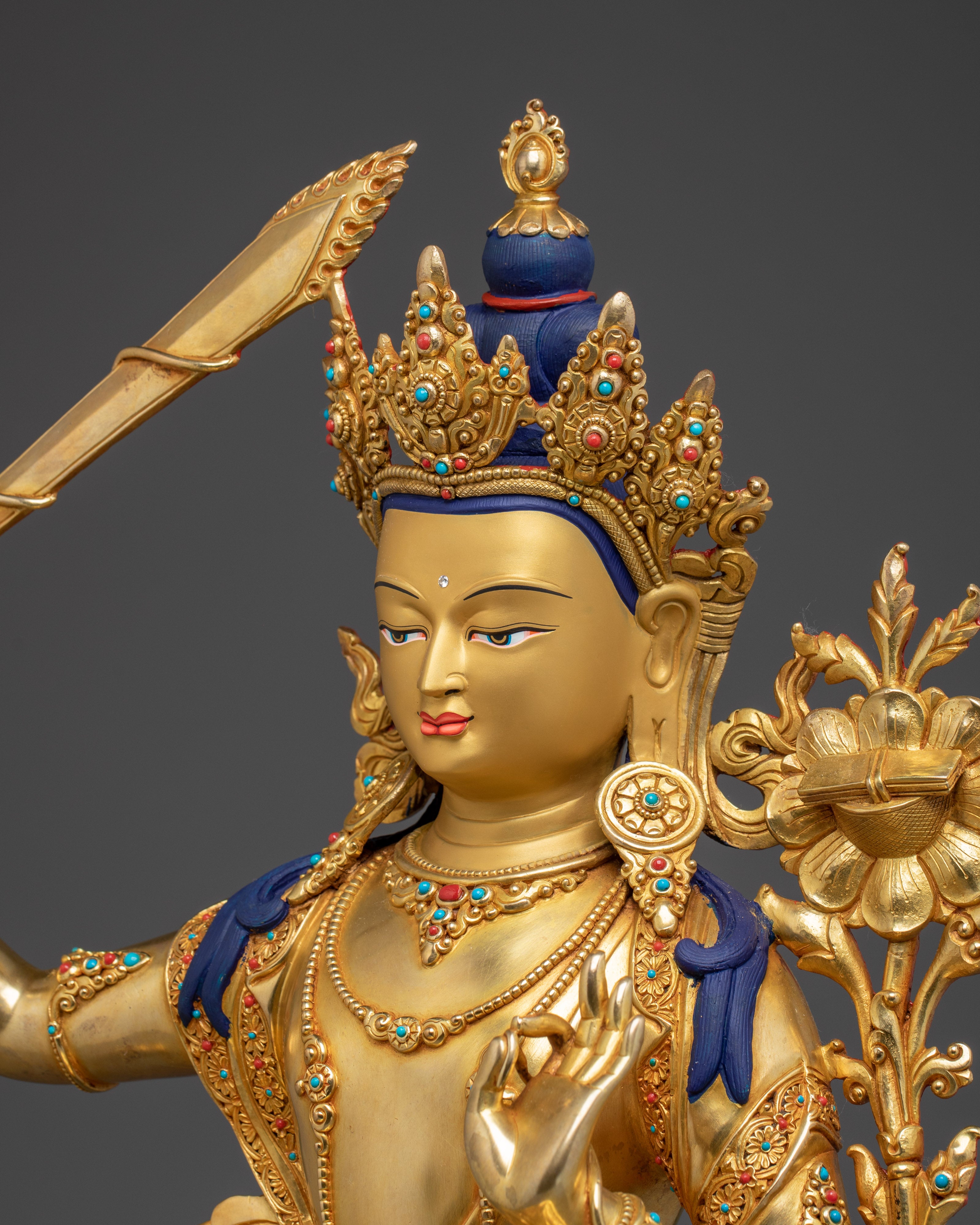 Golden Manjushri Statue: Home Decor for Meditation