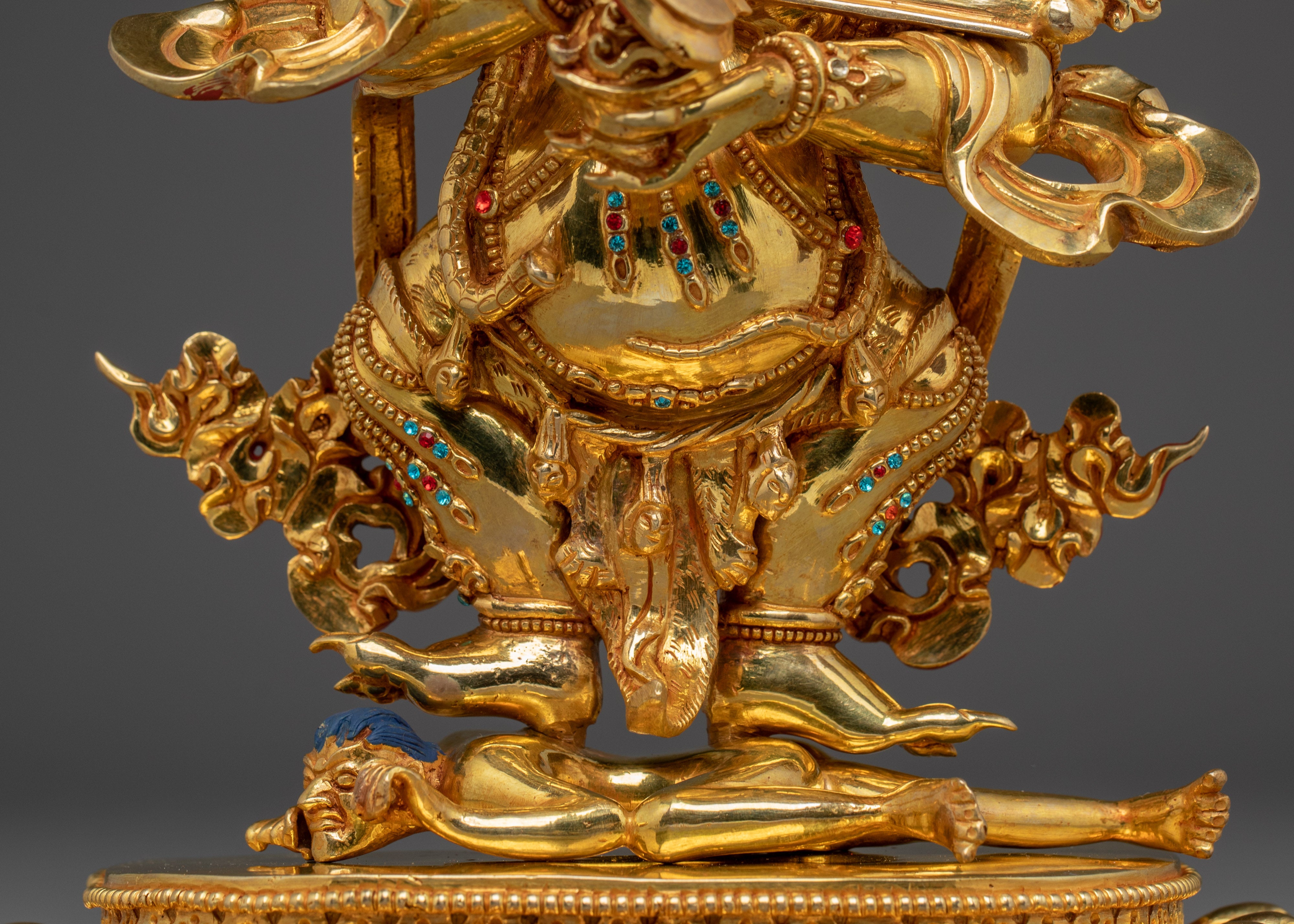 Dharma Protector Sakya Mahakala | Gold Gilded Nepali Statue