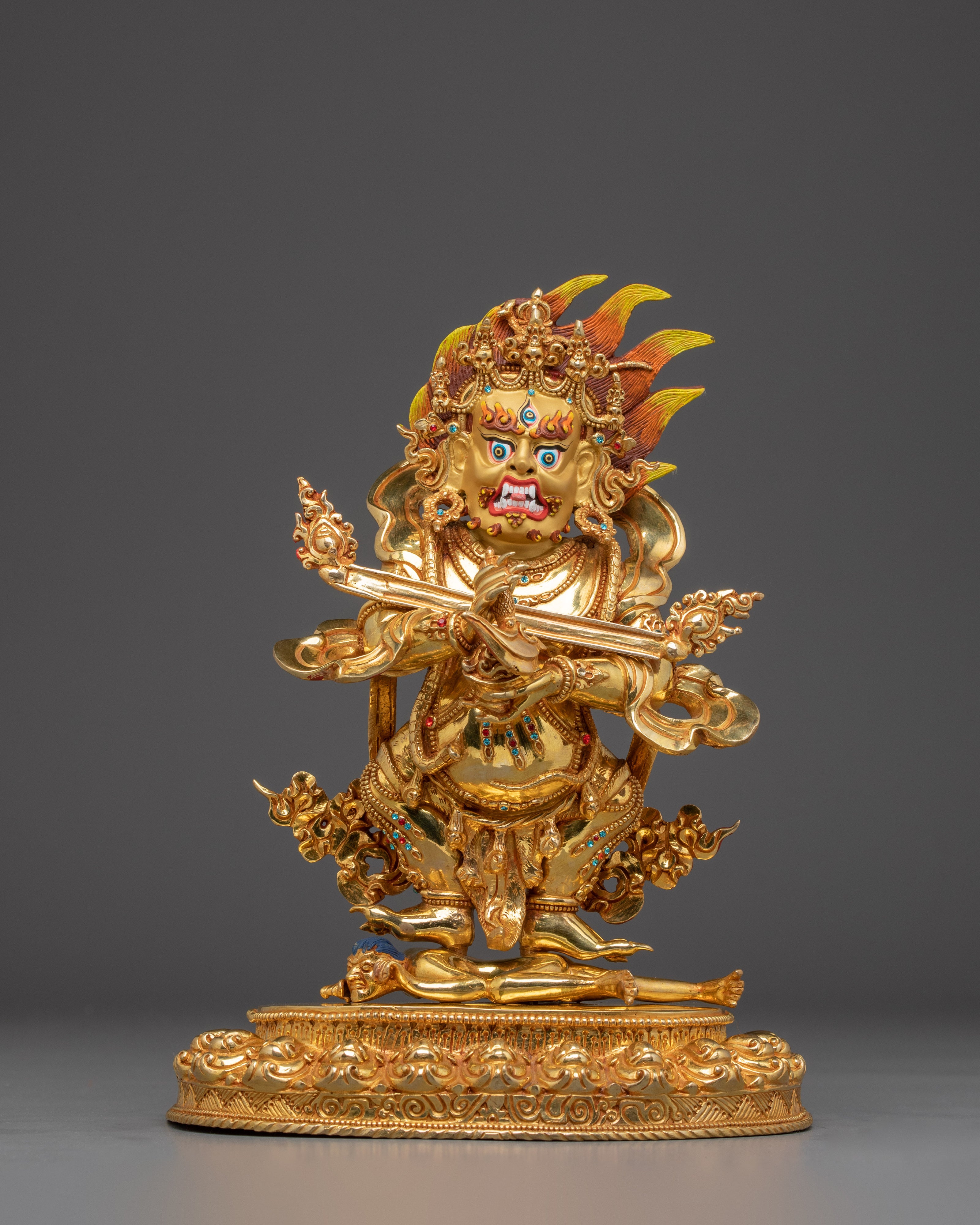 Dharma Protector Sakya Mahakala | Gold Gilded Nepali Statue