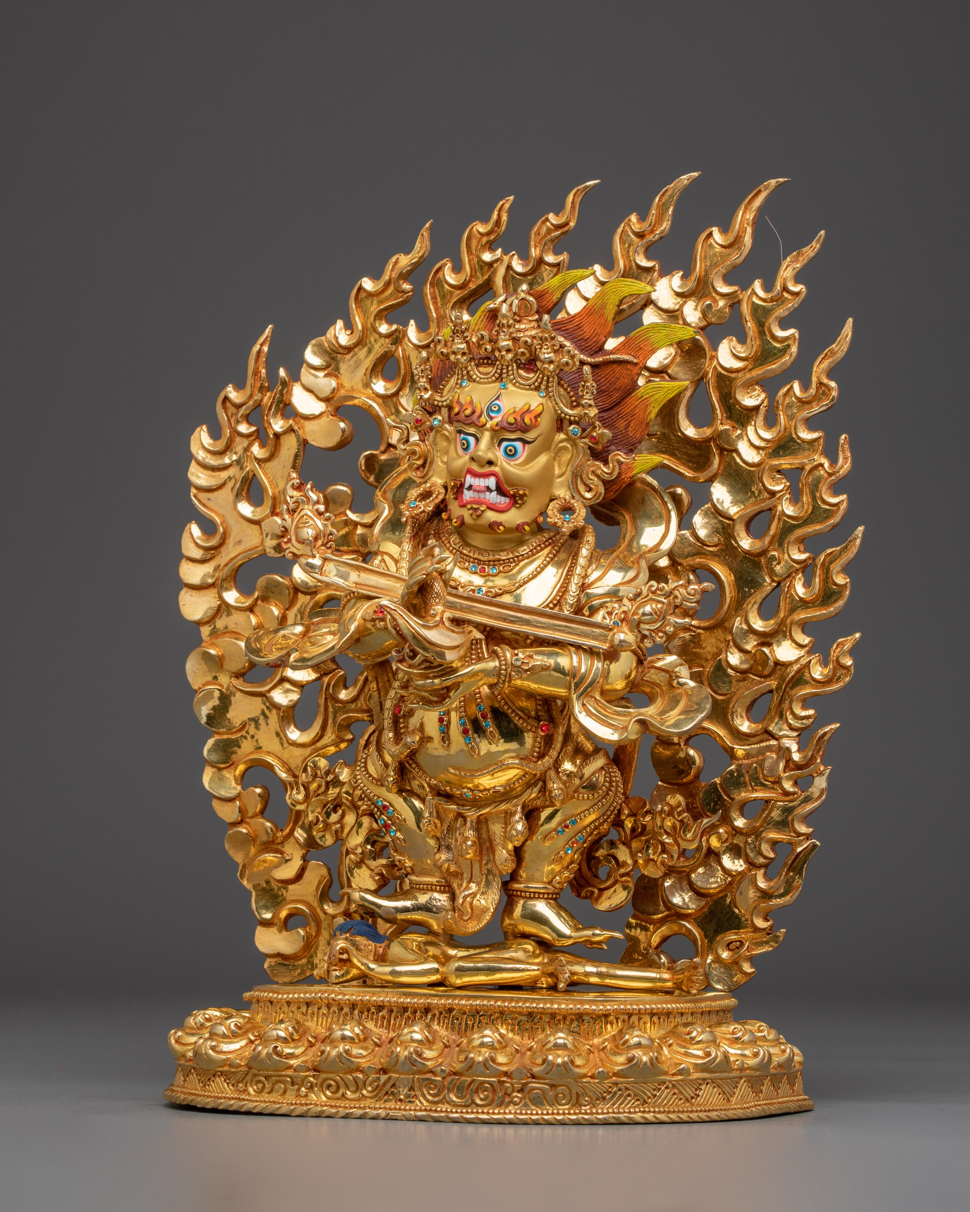 Dharma Protector Sakya Mahakala | Gold Gilded Nepali Statue