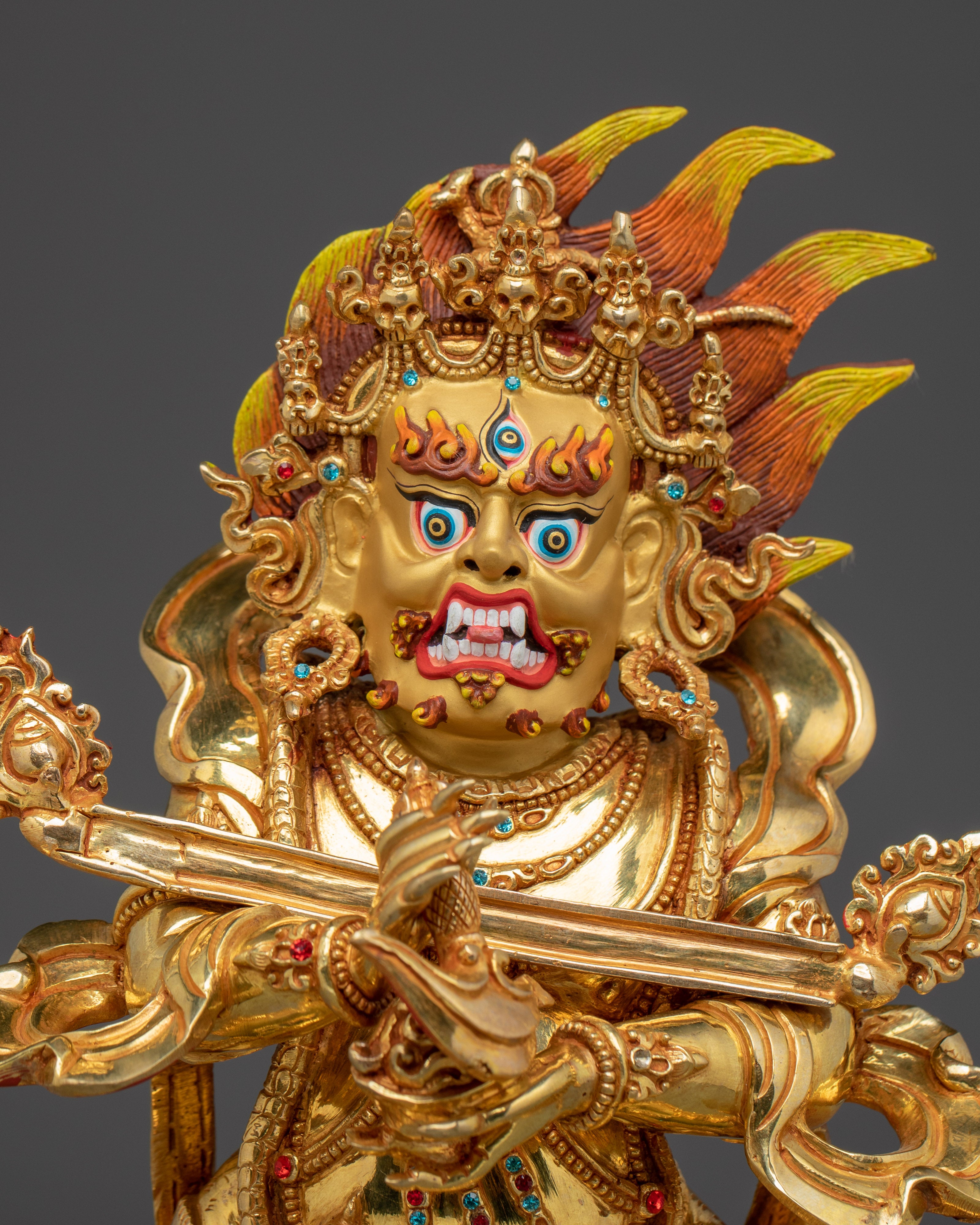 Dharma Protector Sakya Mahakala | Gold Gilded Nepali Statue