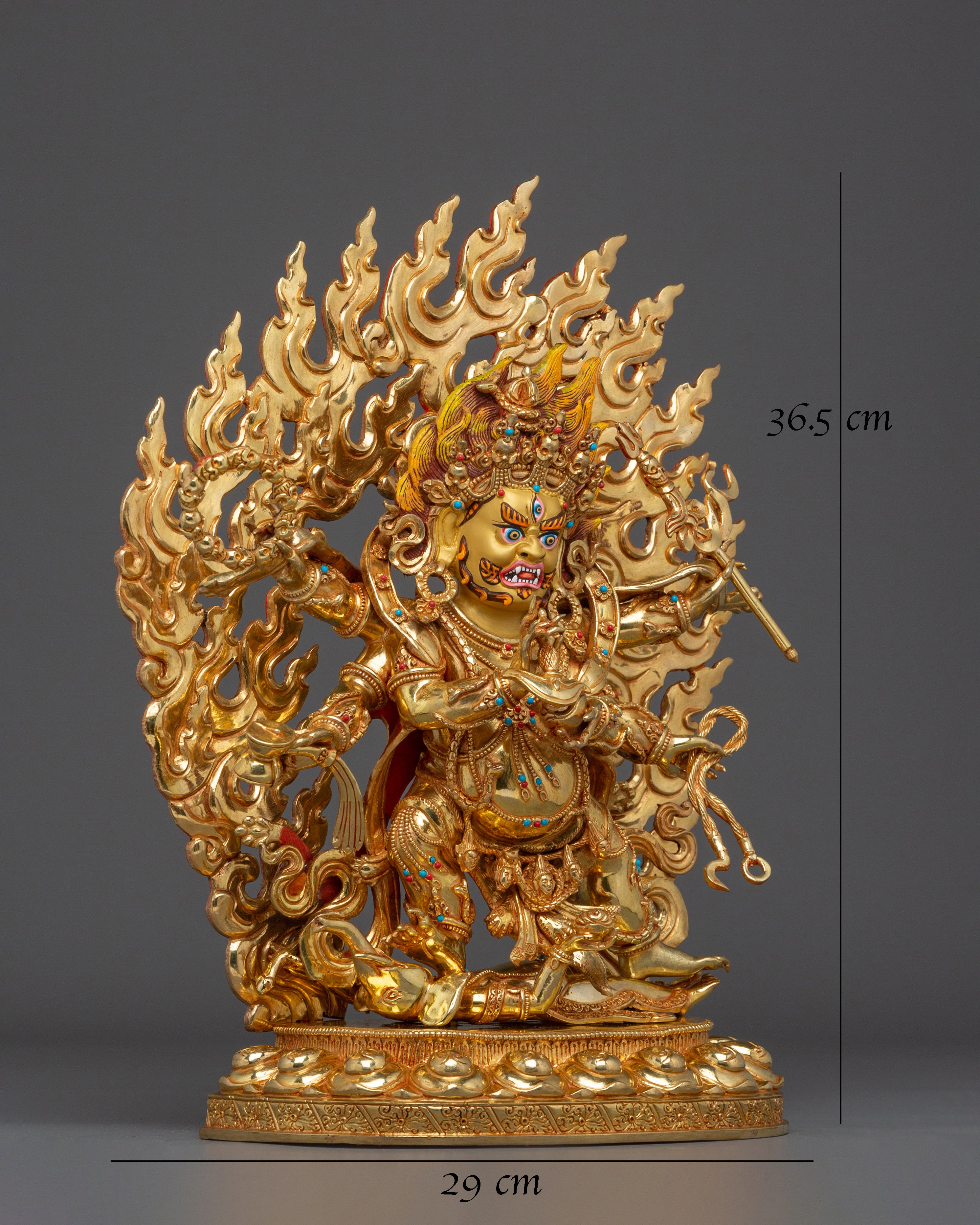Six-Armed Mahakala Statue with 24K Gold Gilding