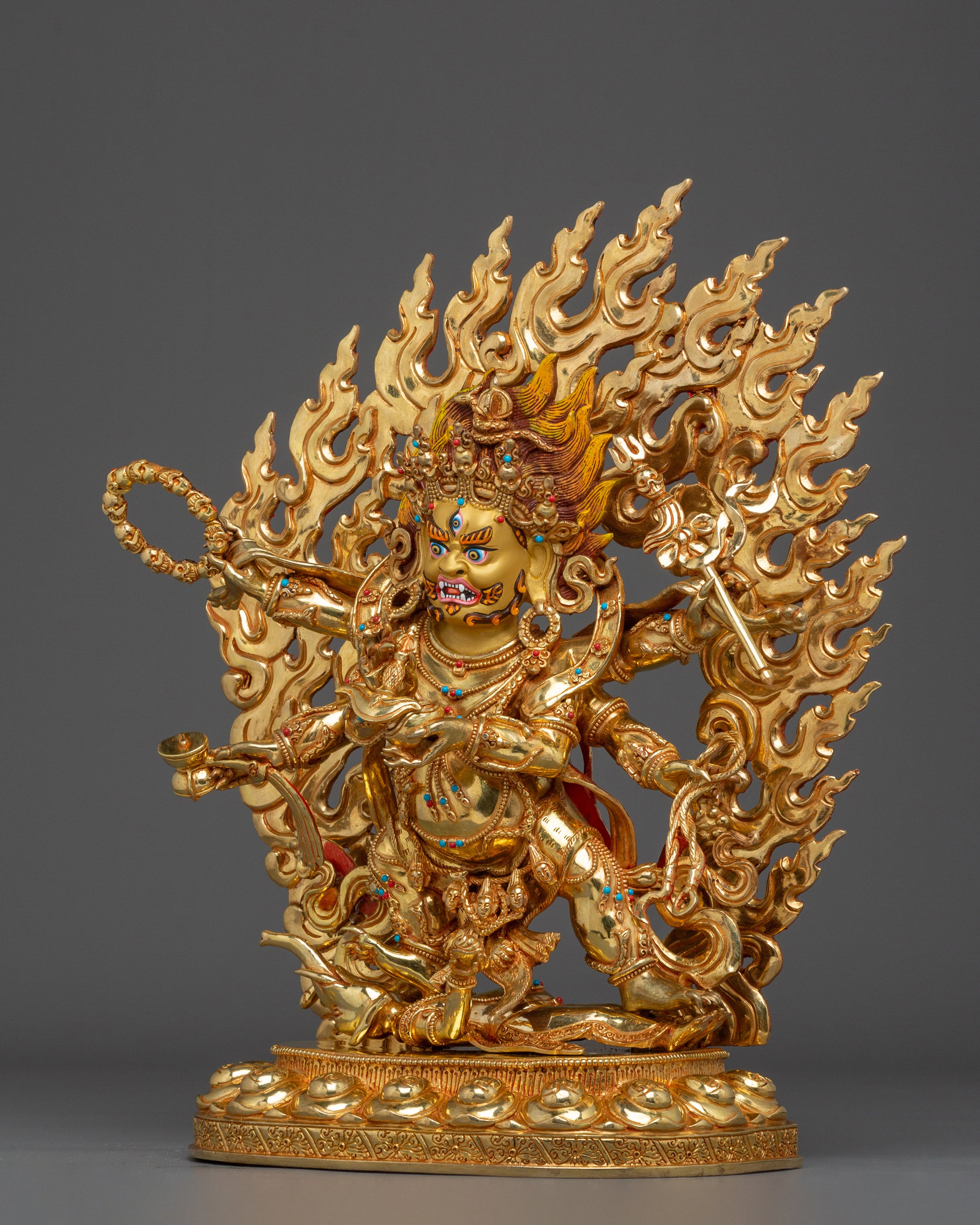 Six-Armed Mahakala Statue with 24K Gold Gilding | Spiritual & Meditation Decor