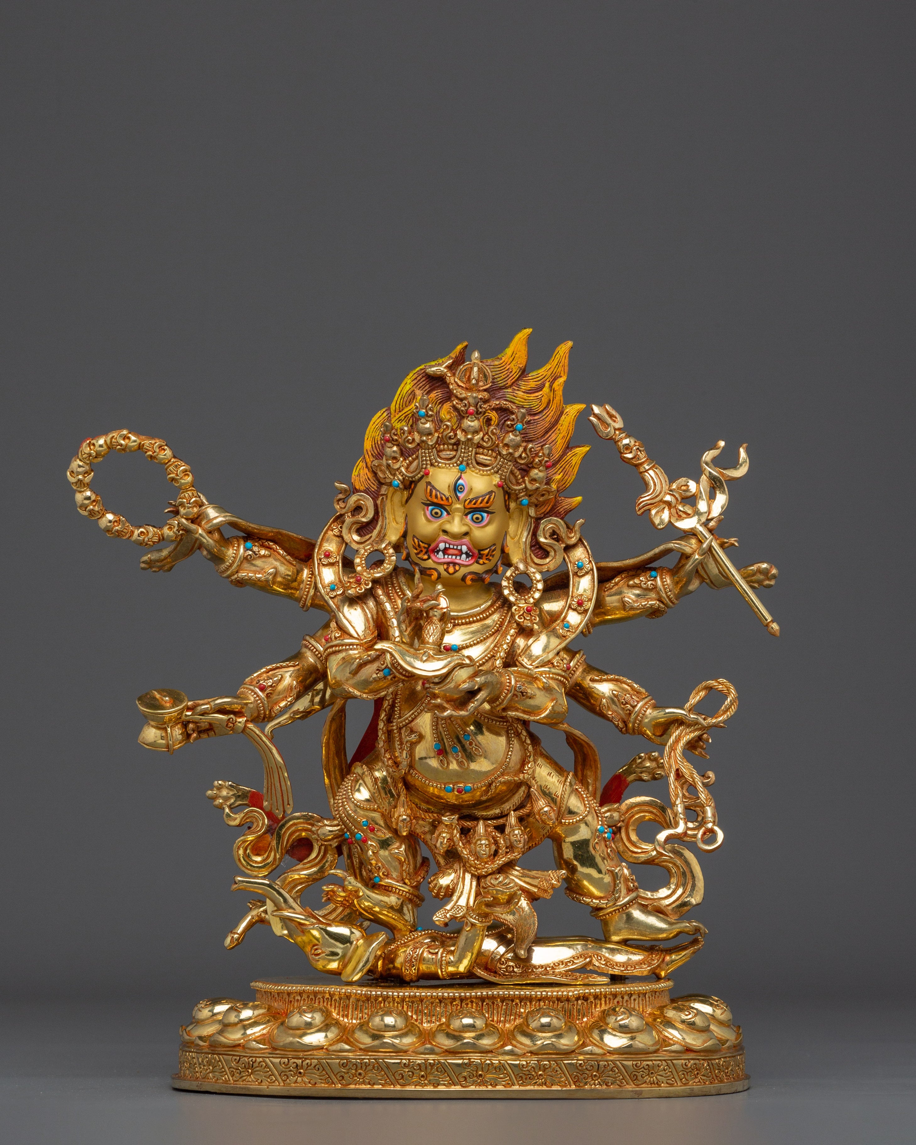 Six-Armed Mahakala Statue with 24K Gold Gilding | Spiritual & Meditation Decor