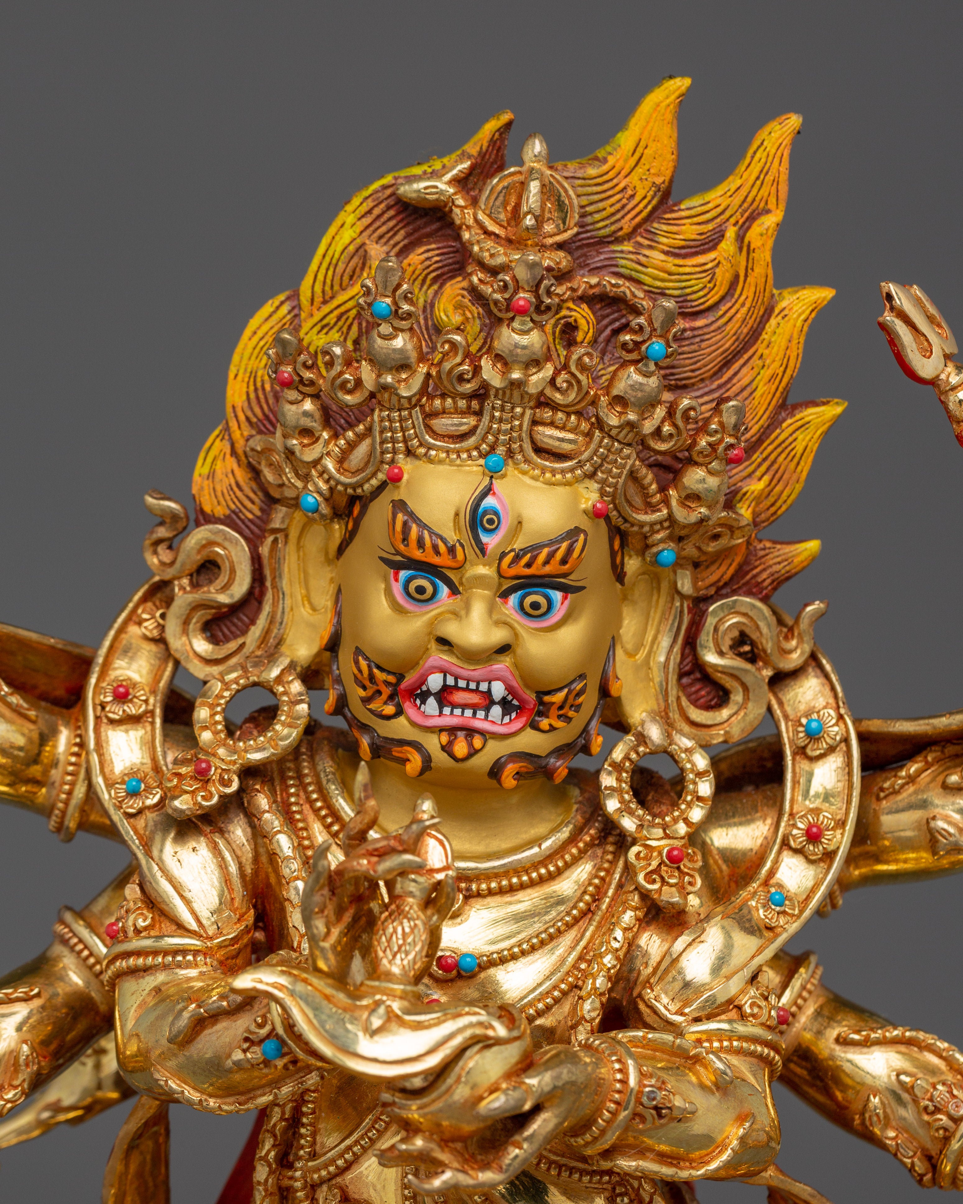 Six-Armed Mahakala Statue with 24K Gold Gilding | Spiritual & Meditation Decor