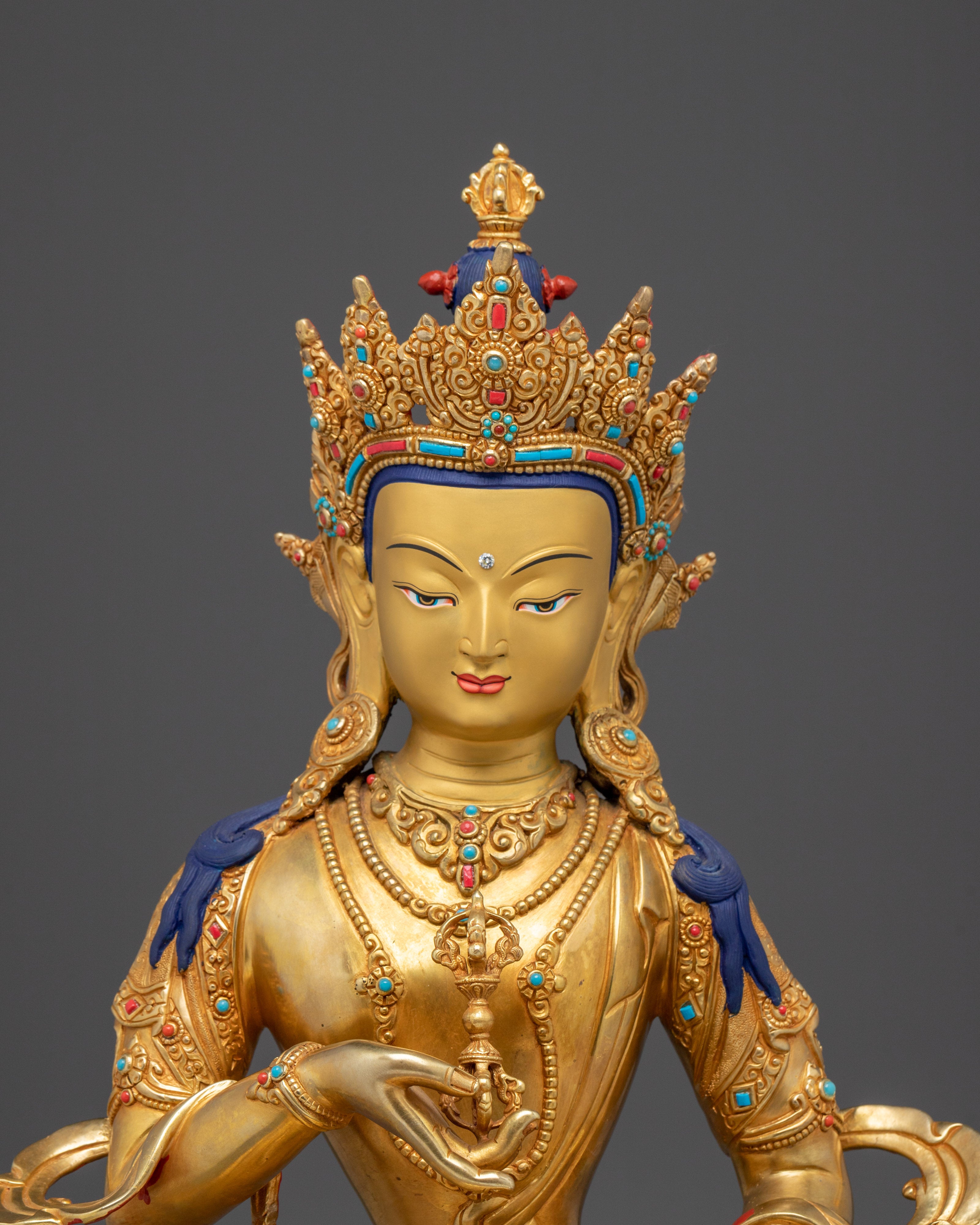 Tibetan Vajrasattva Statue with 24K Gold Gilding | Perfect for Meditation