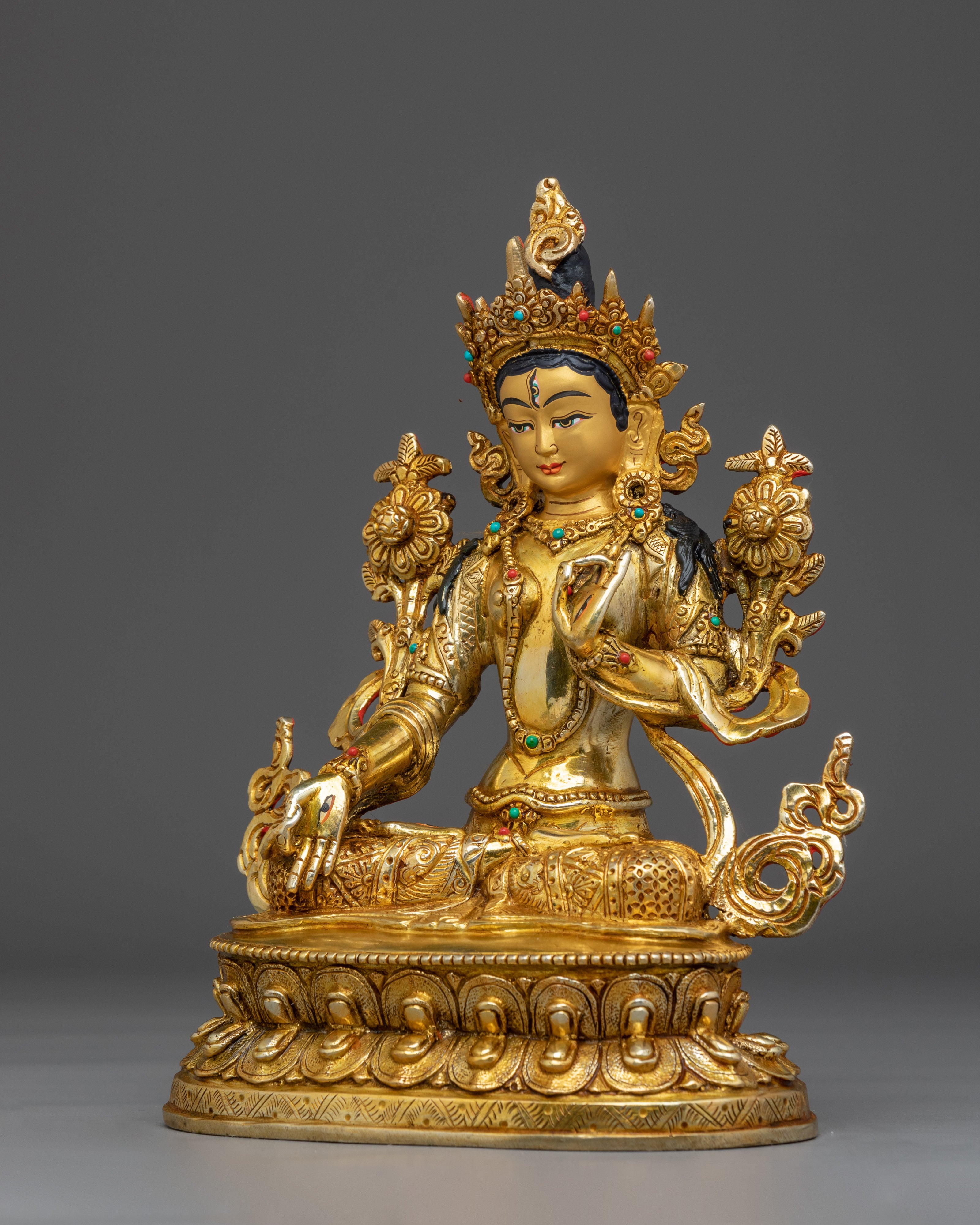 Peaceful Goddess White Tara | Gold Gilded Statue