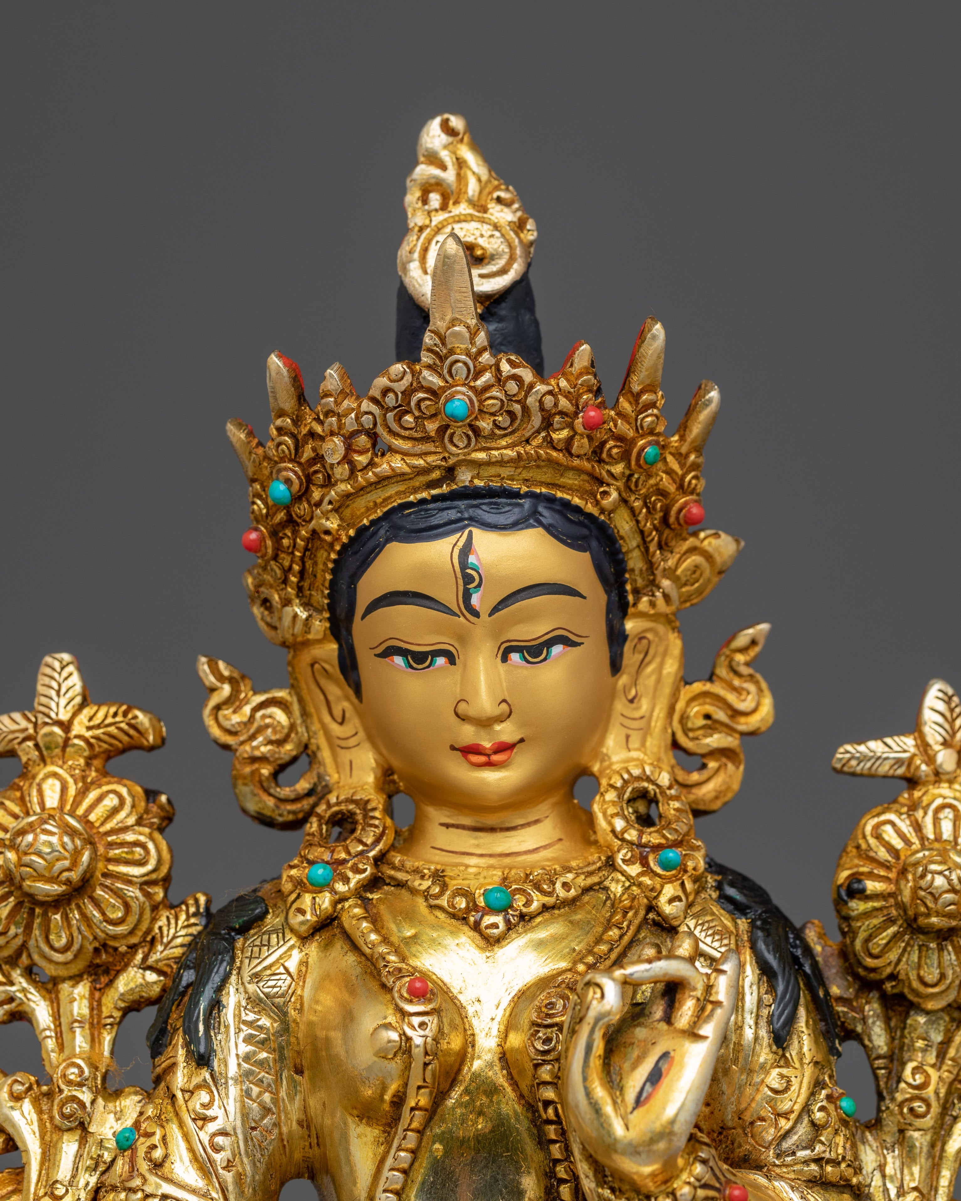 Peaceful Goddess White Tara | Gold Gilded Statue