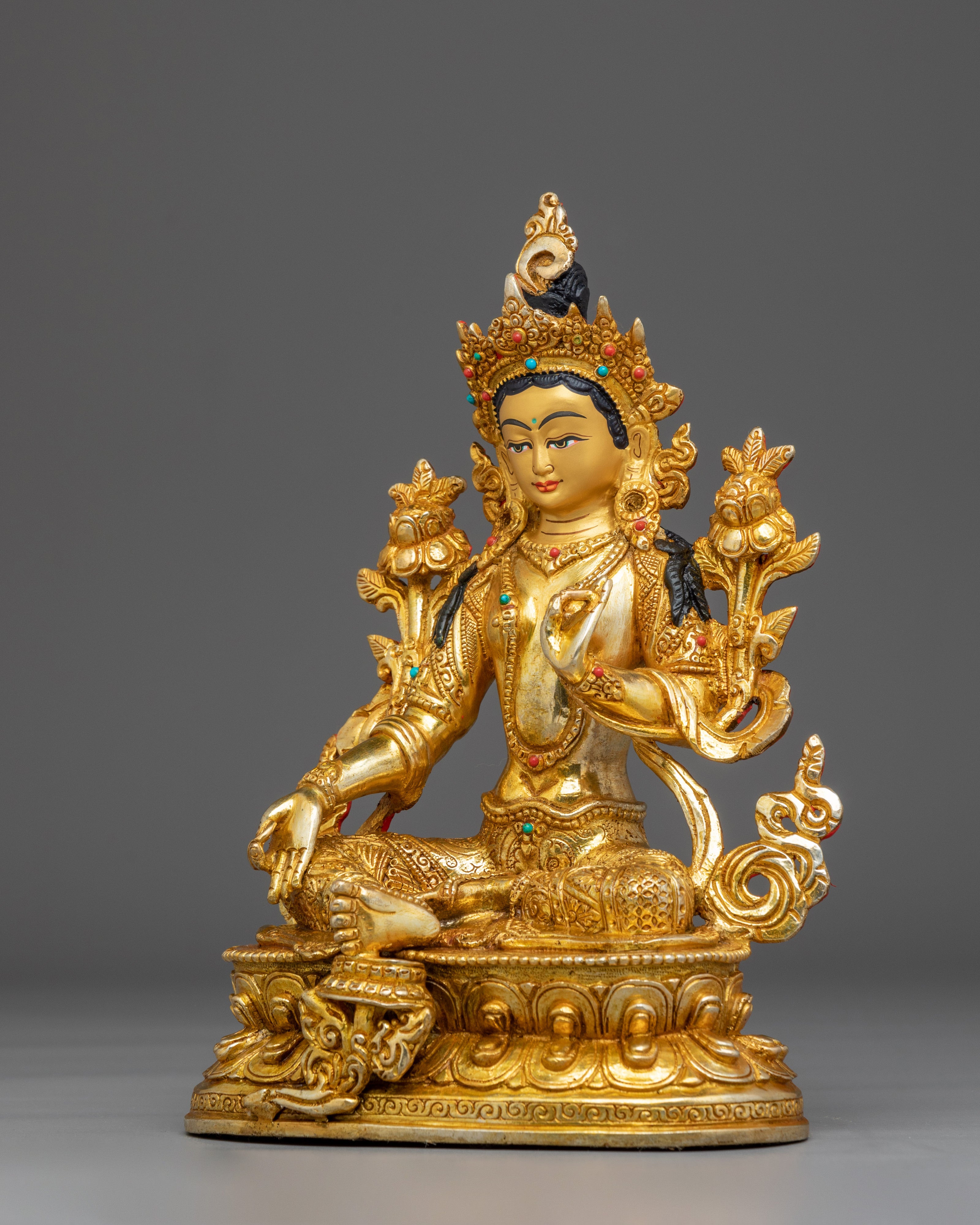 Green Tara, Swift Goddess of Compassion | Gold Gilded Statue