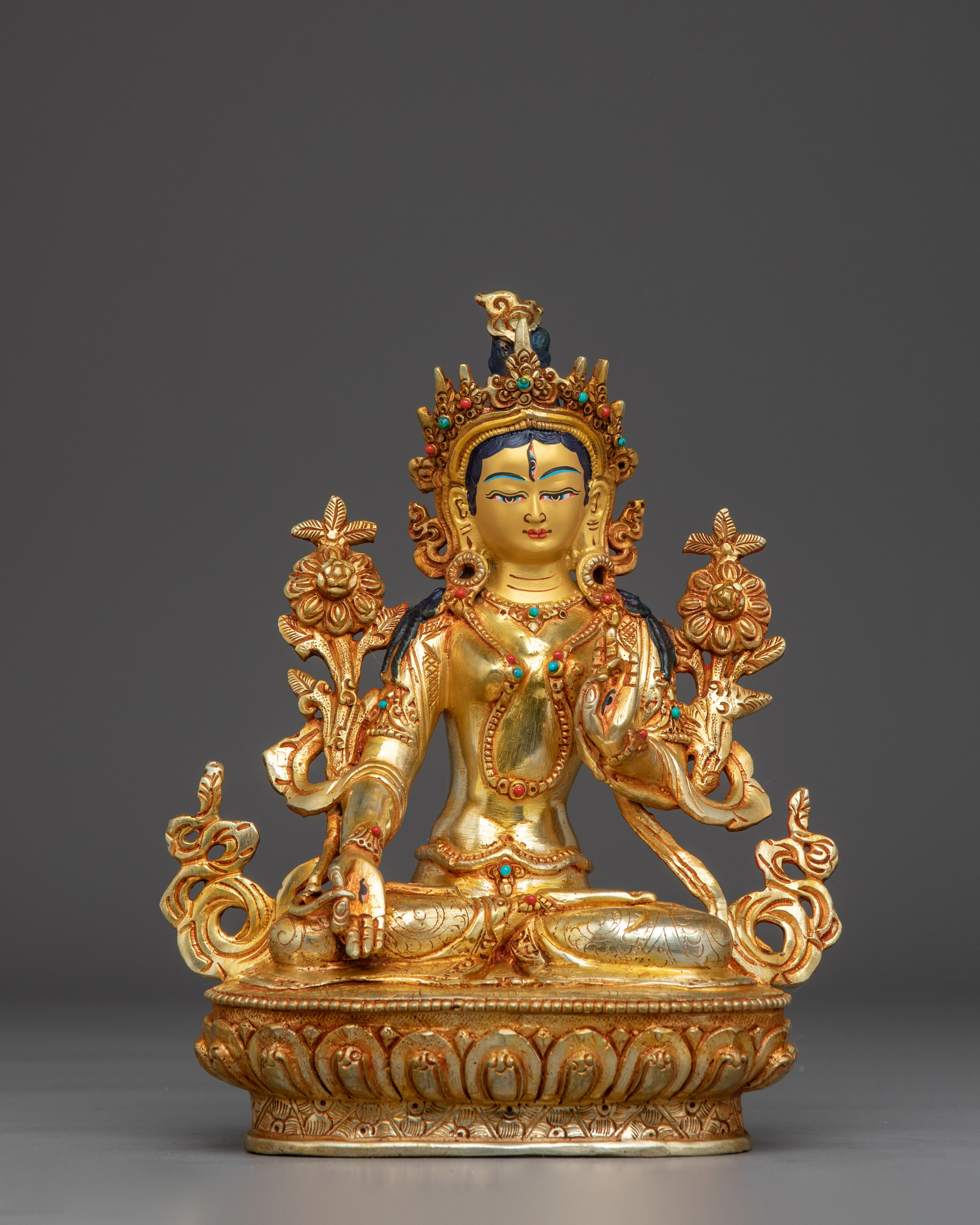 White Tara 24K Gold Gilded with Gemstones | Symbol of Healing and Compassion