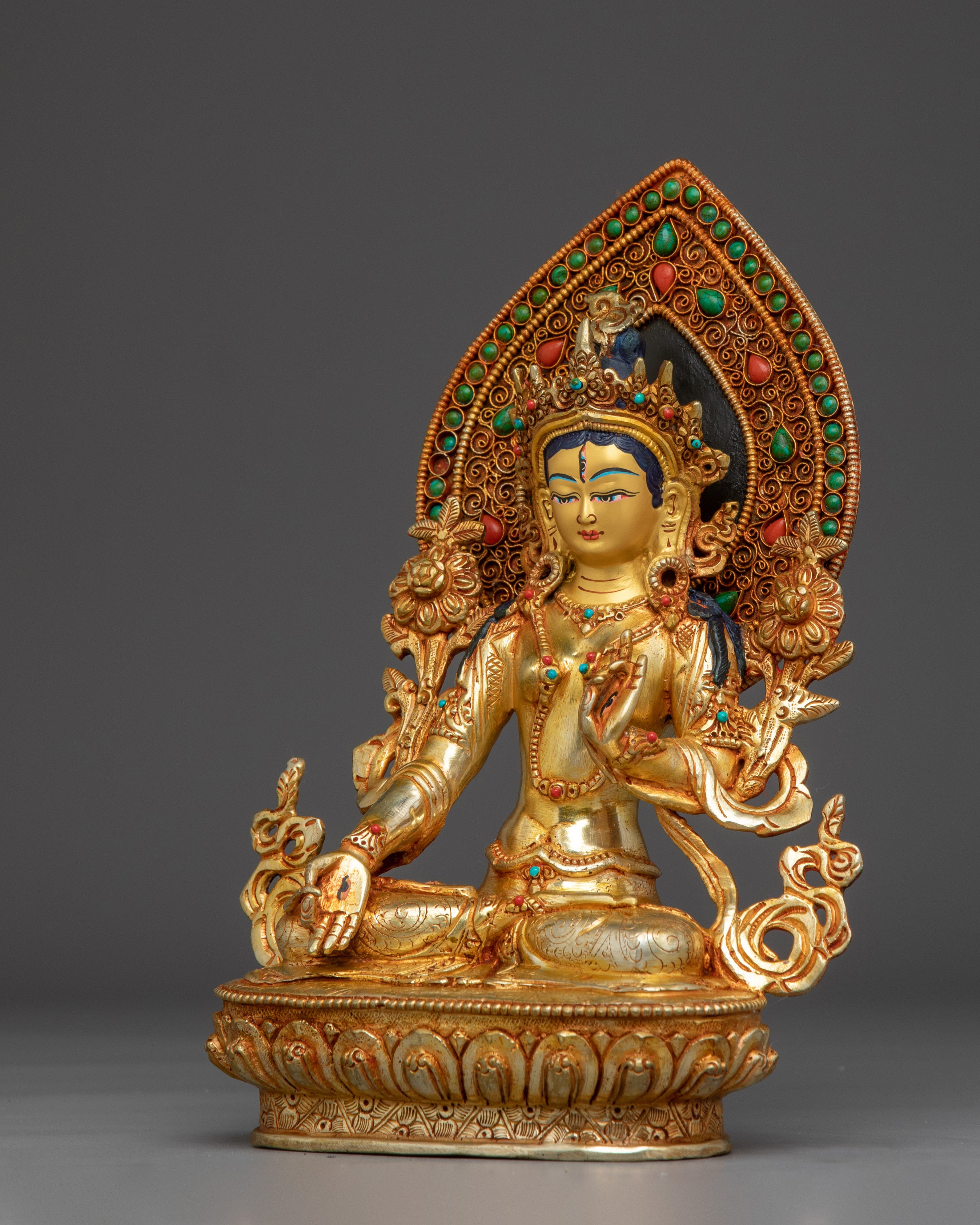 White Tara 24K Gold Gilded with Gemstones | Symbol of Healing and Compassion