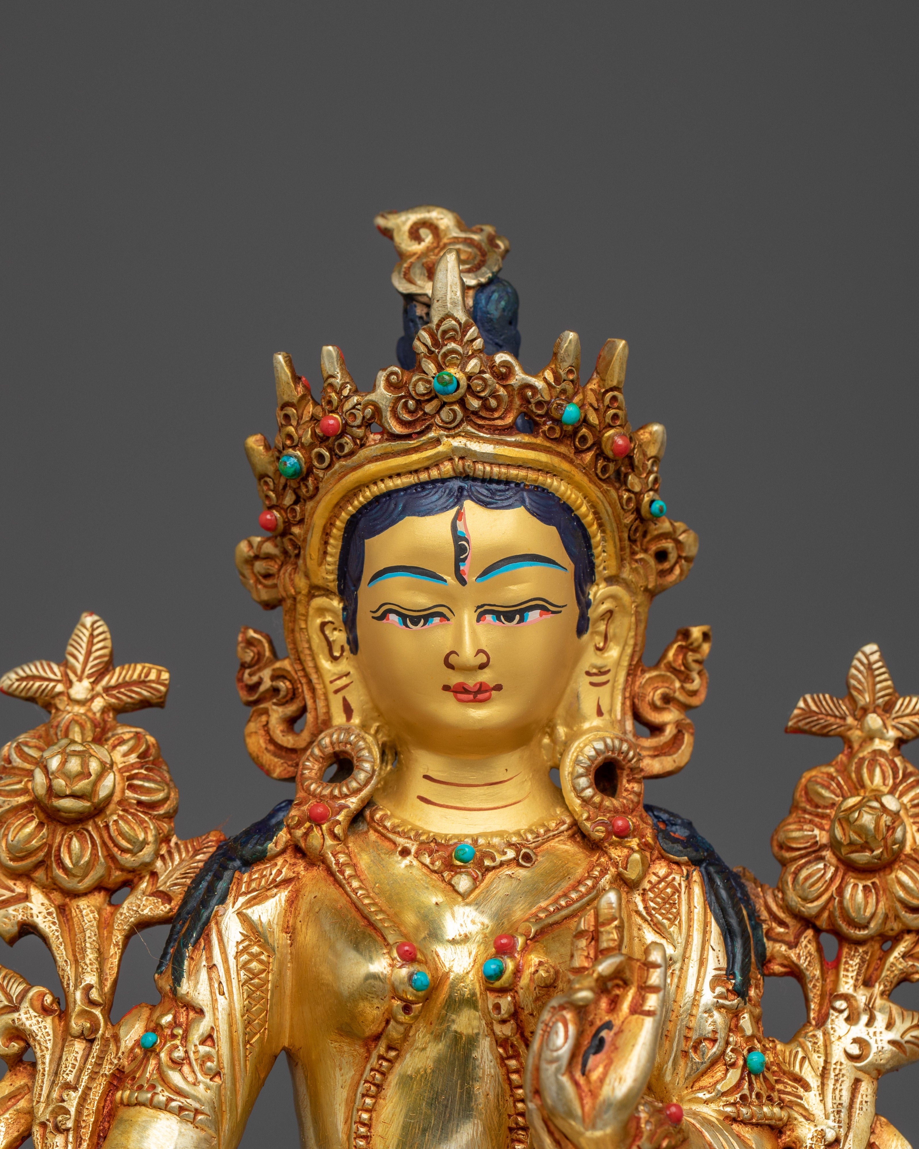 White Tara 24K Gold Gilded with Gemstones | Symbol of Healing and Compassion