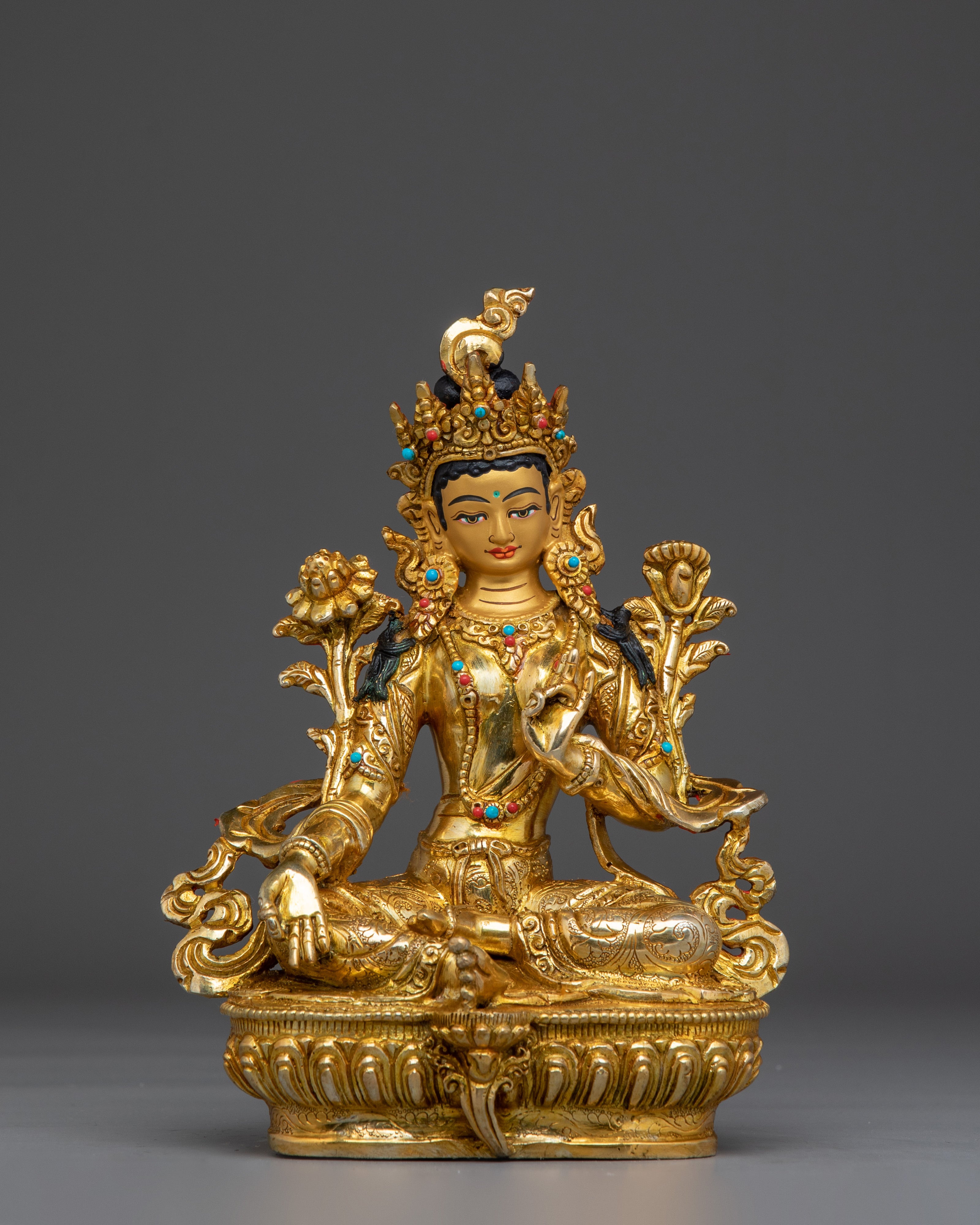 Green Tara Spiritual & Healing Statue | Gemstone Tara Figurine