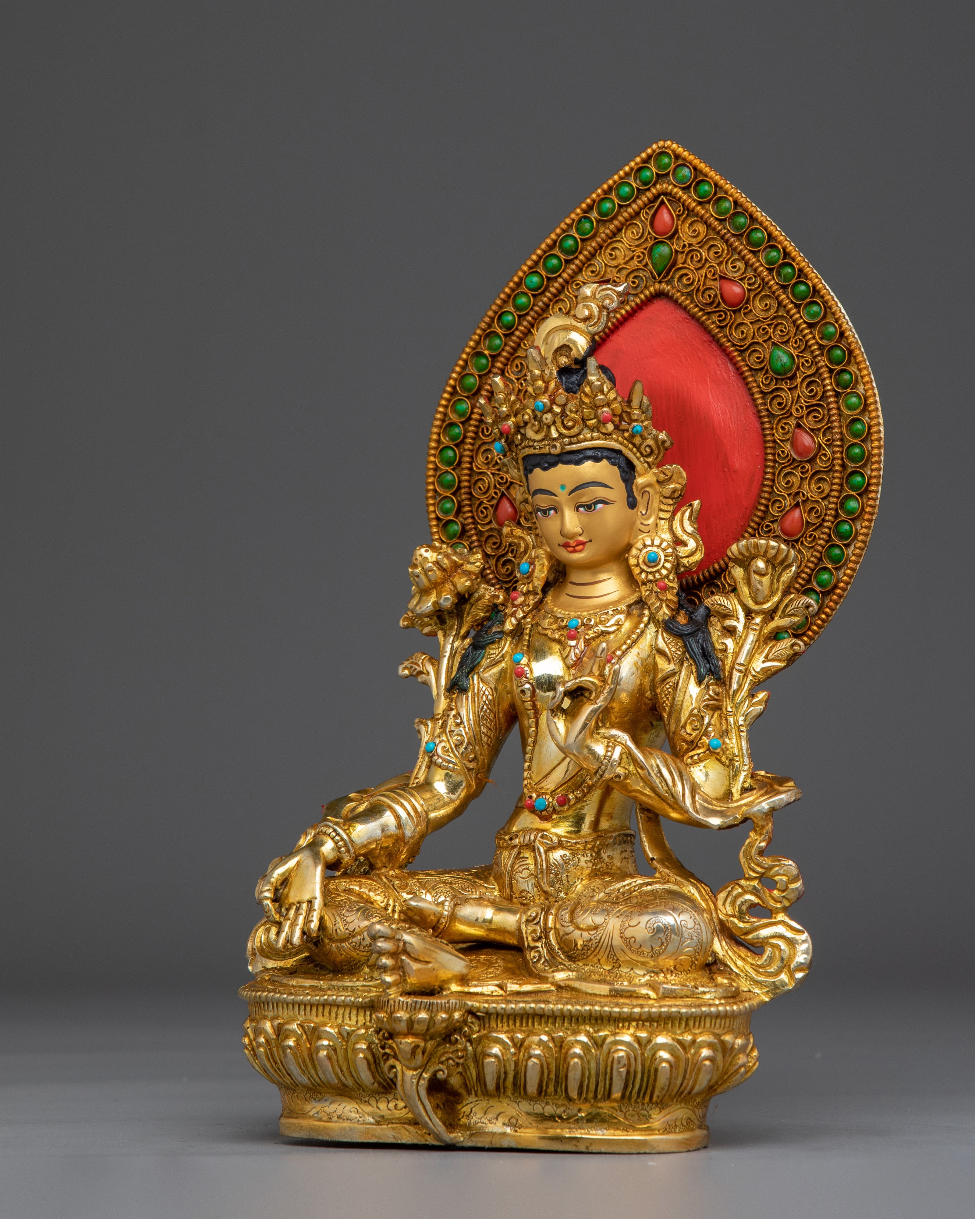 Green Tara Spiritual & Healing Statue | Gemstone Tara Figurine