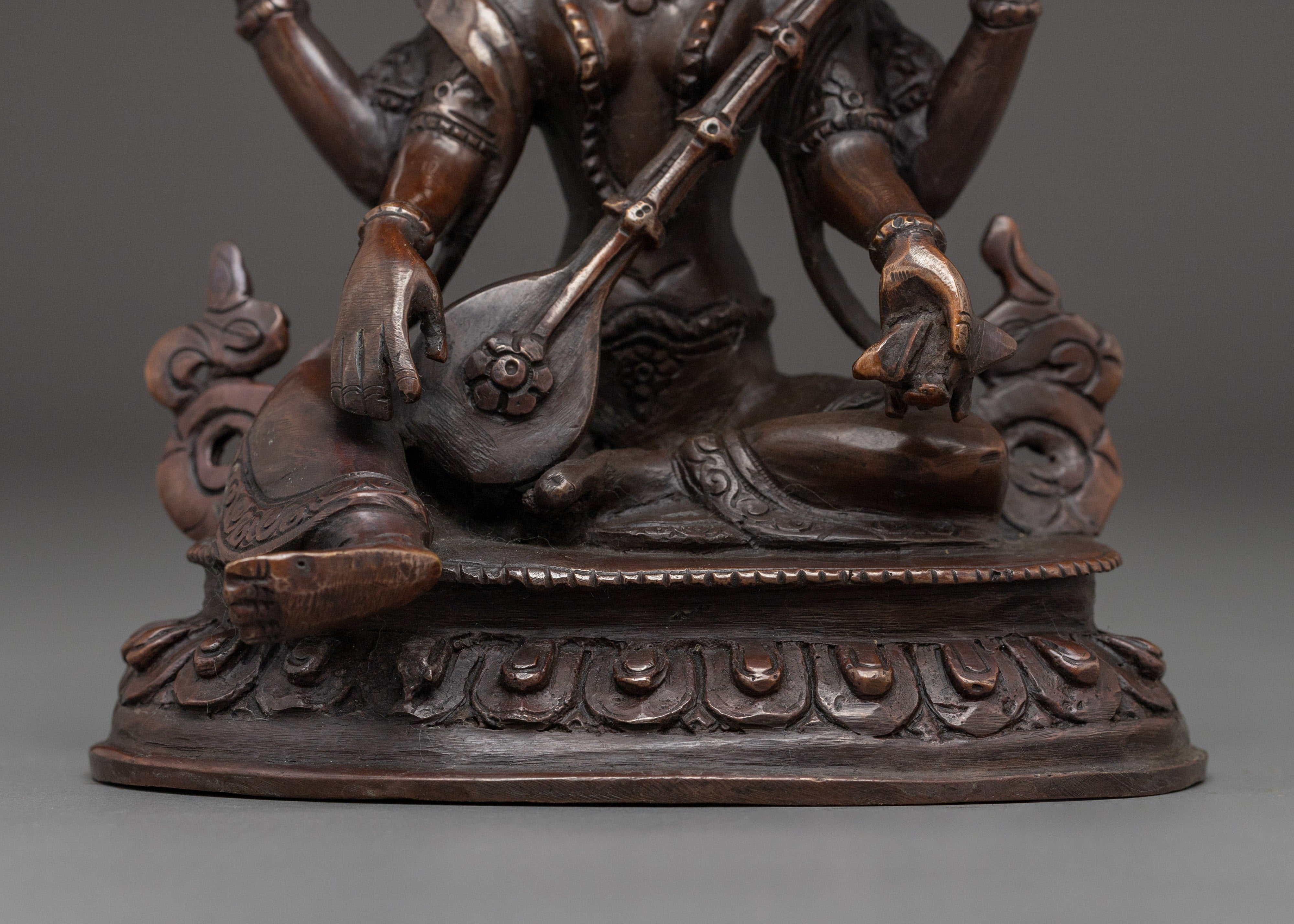 Saraswati Statue in Oxidized Copper | Symbol of Wisdom and Creativity
