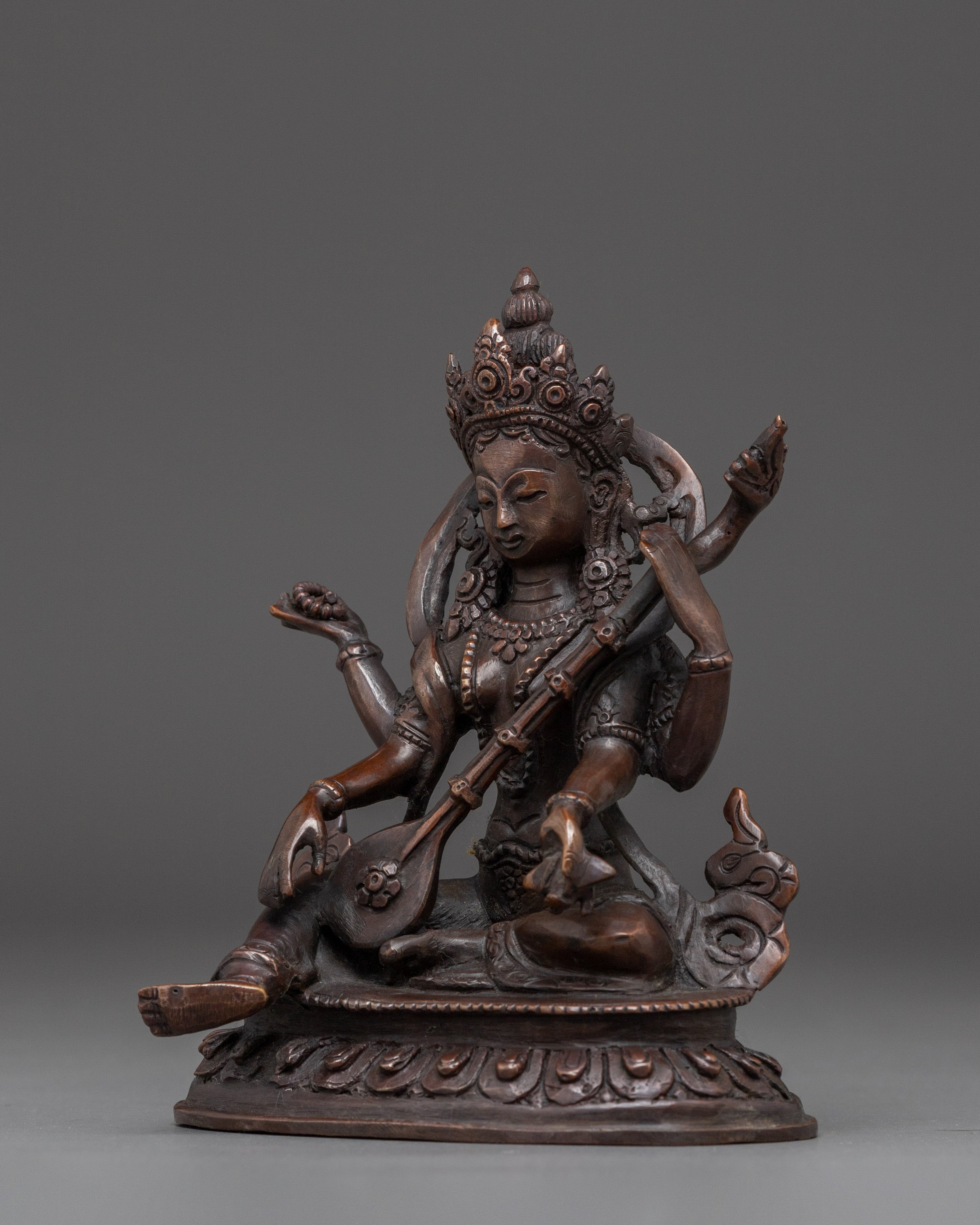 Saraswati Statue in Oxidized Copper | Symbol of Wisdom and Creativity