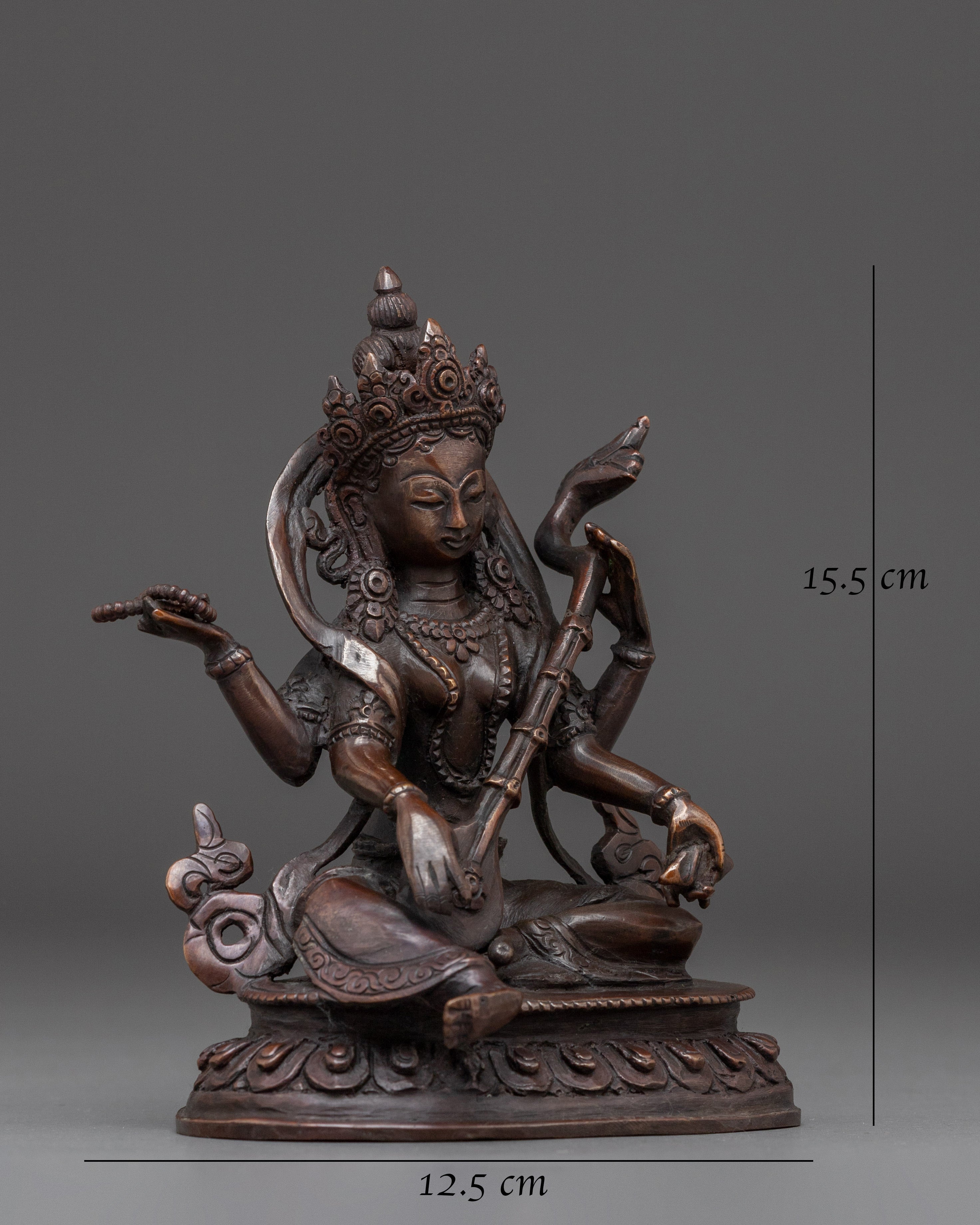 Saraswati Statue in Oxidized Copper