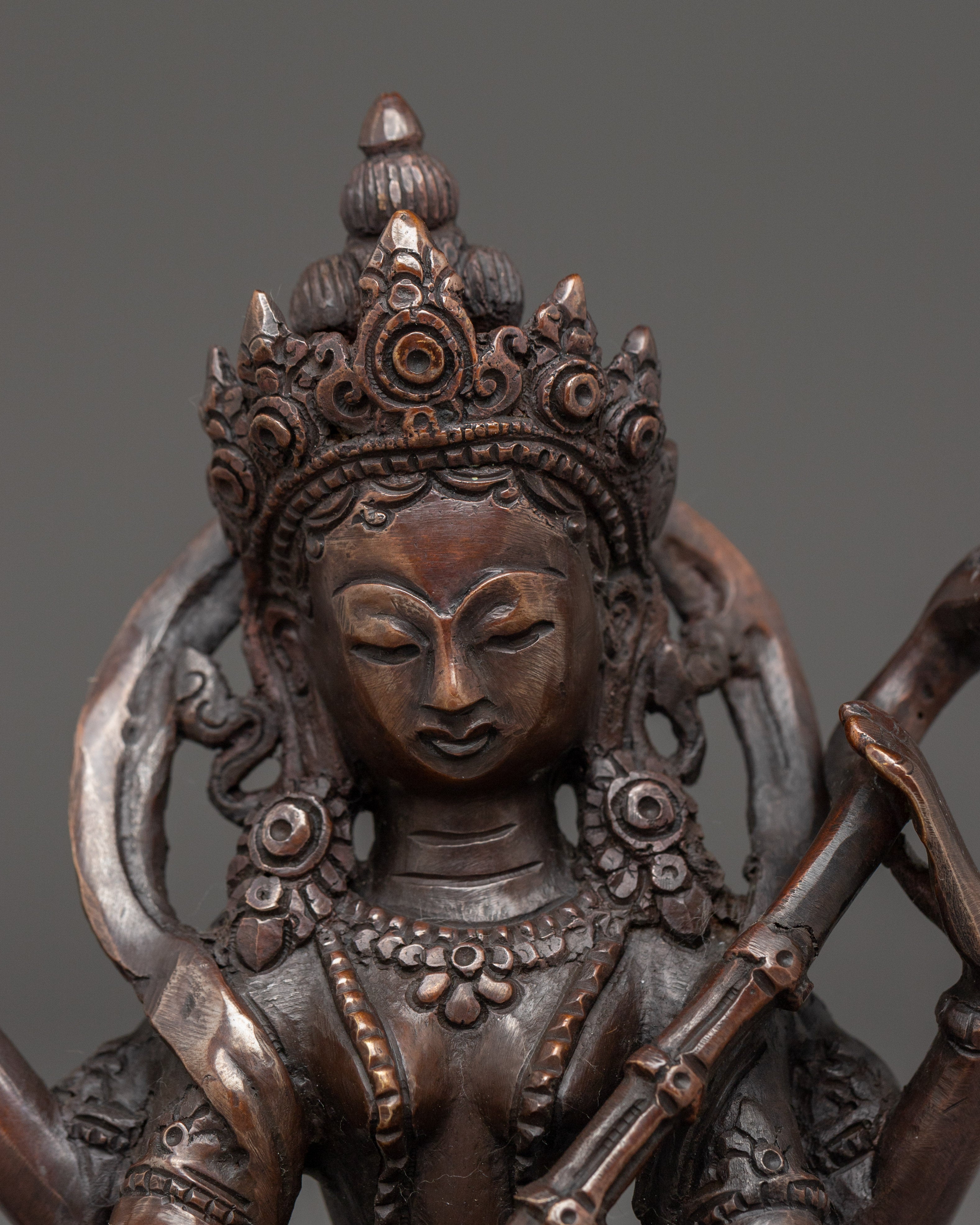 Saraswati Statue in Oxidized Copper | Symbol of Wisdom and Creativity