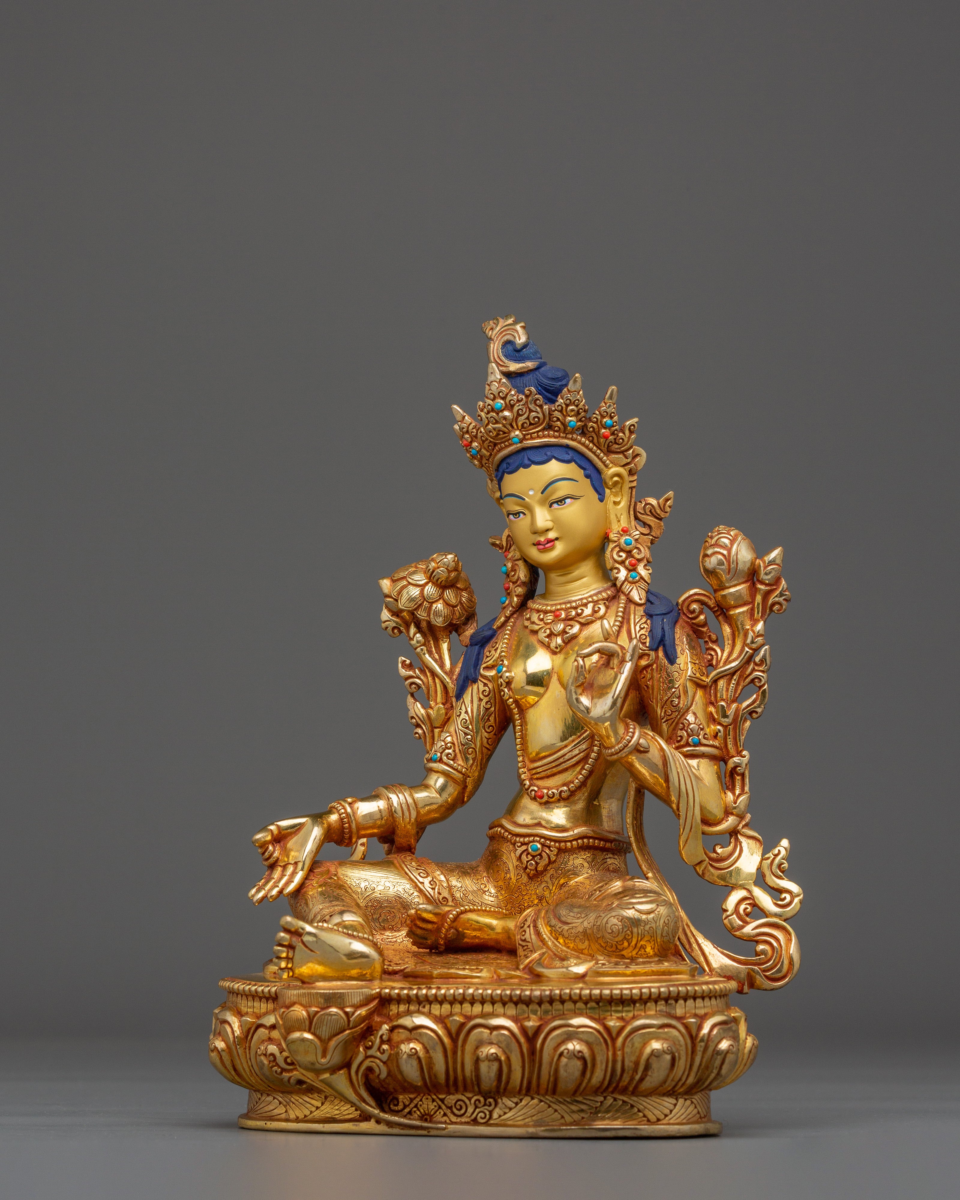 Goddess Green Tara Icon Art | Gold Gilded Himalayan Icon