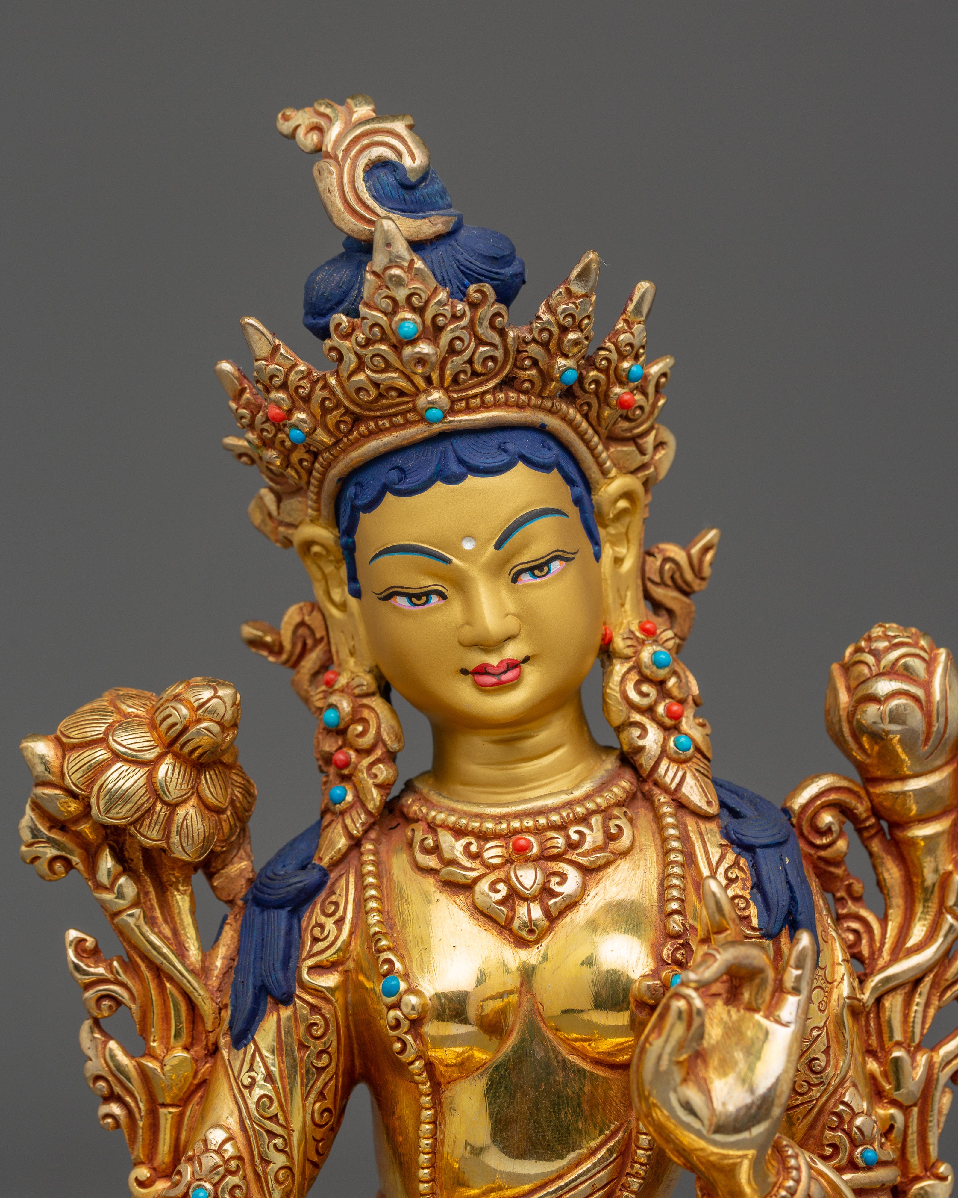 Goddess Green Tara Icon Art | Gold Gilded Himalayan Icon
