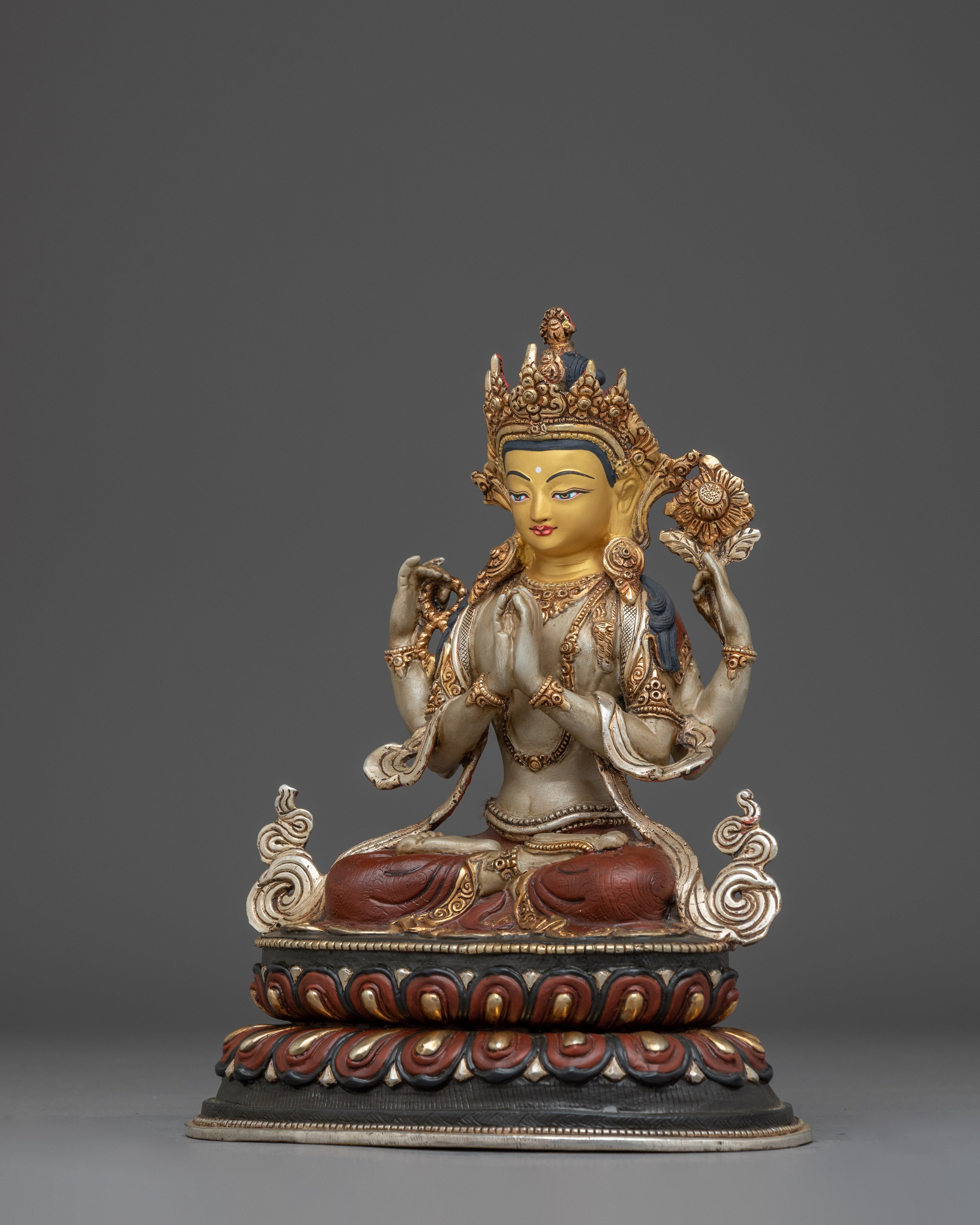 Chenrezig, Peaceful Deity | Nepali Handcrafted Icon