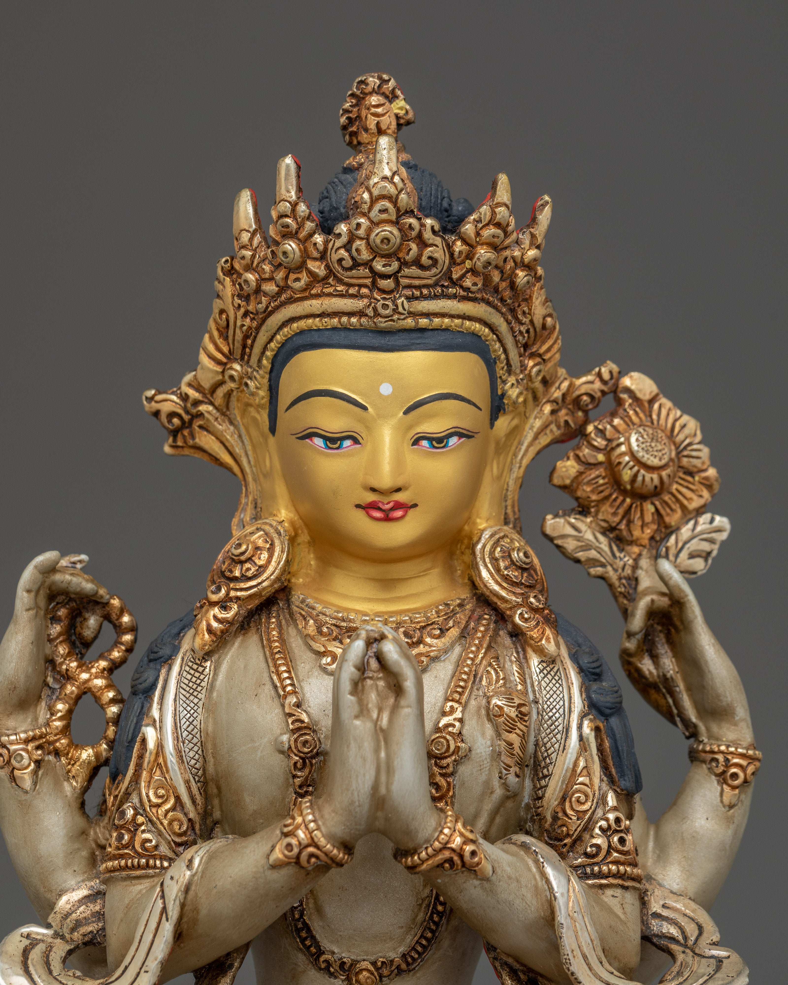 Chenrezig, Peaceful Deity | Nepali Handcrafted Icon