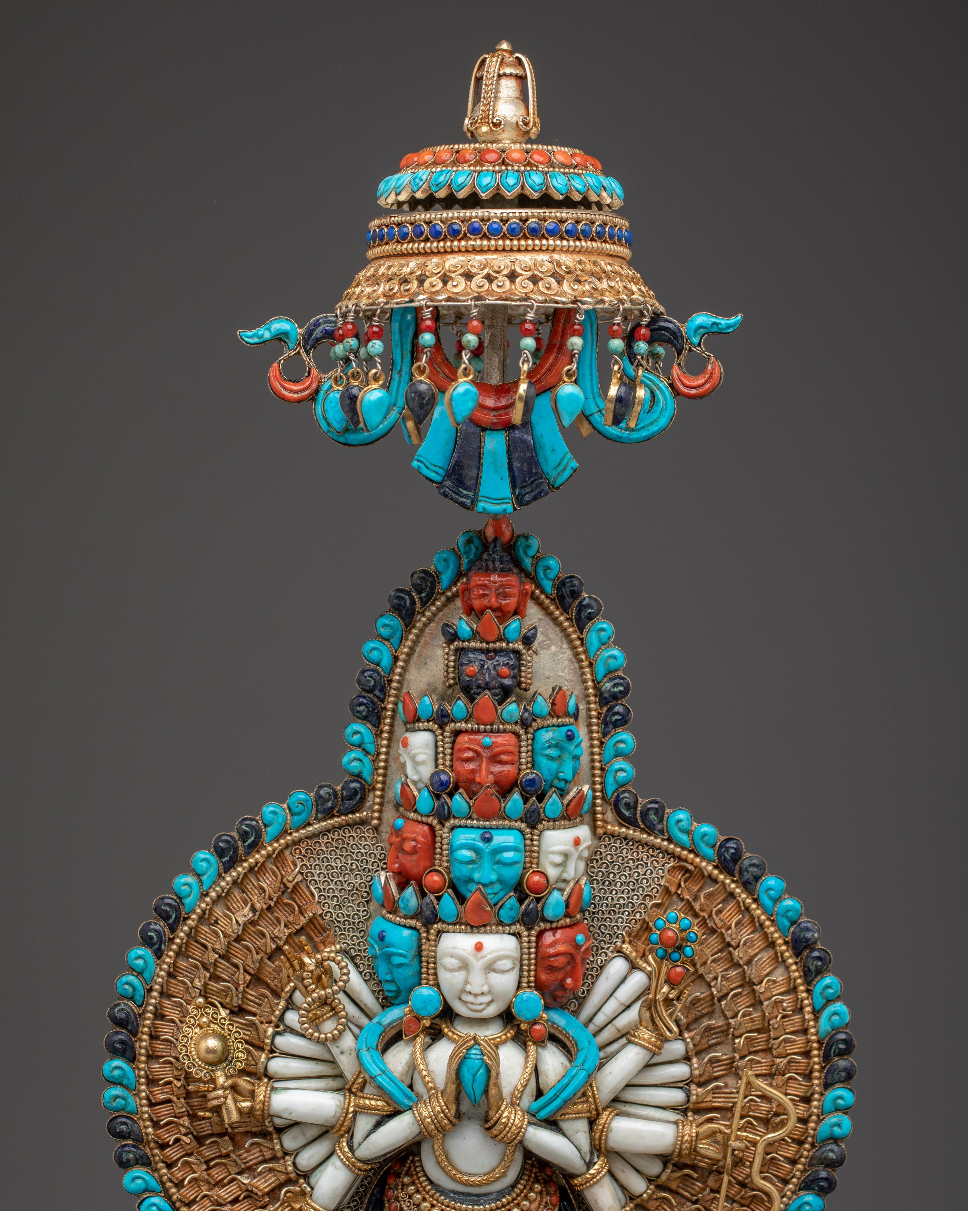 1000 Armed Chenrezig With Gemstone Inlaid | Nepalese art for deep meditation