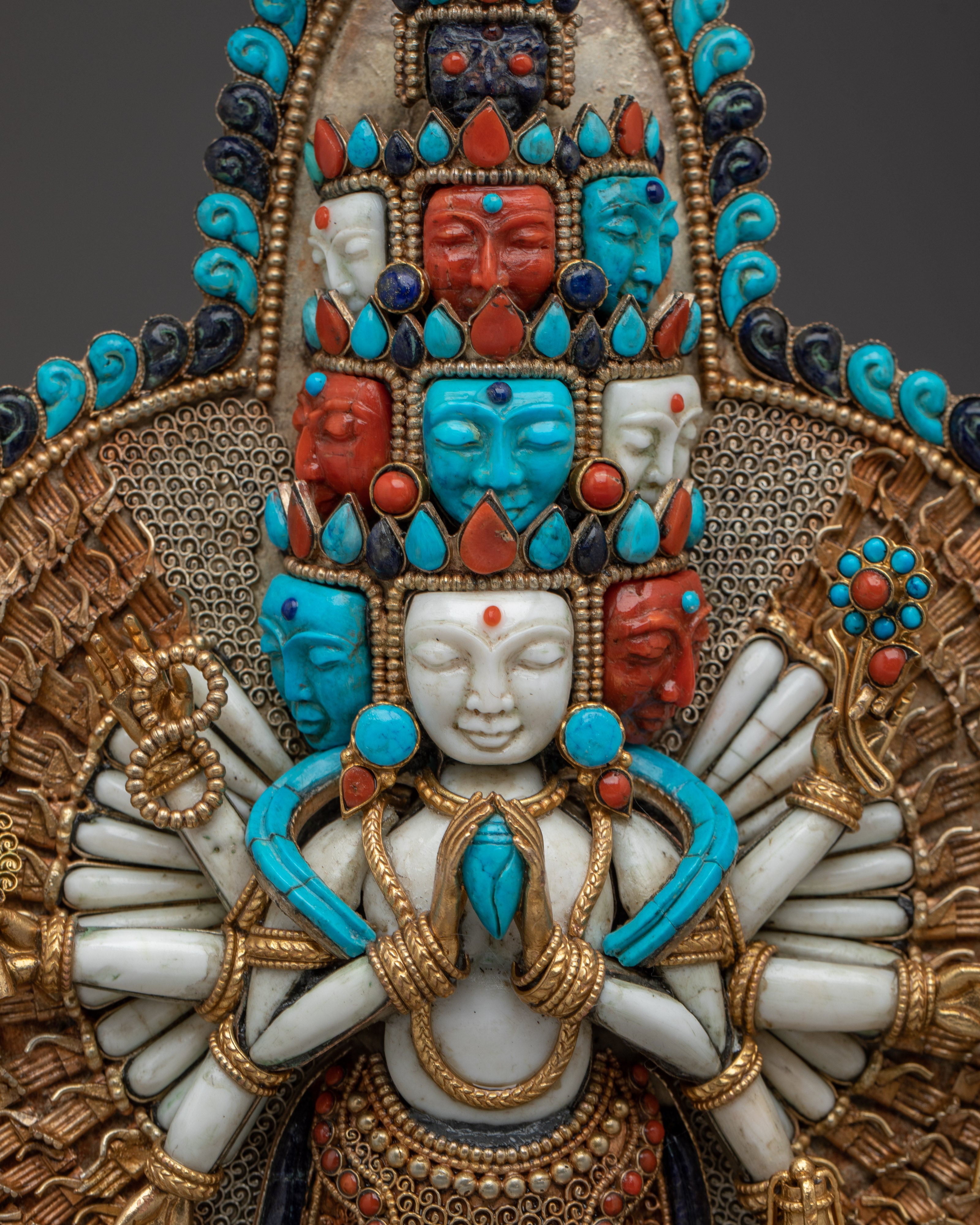 1000 Armed Chenrezig With Gemstone Inlaid | Nepalese art for deep meditation