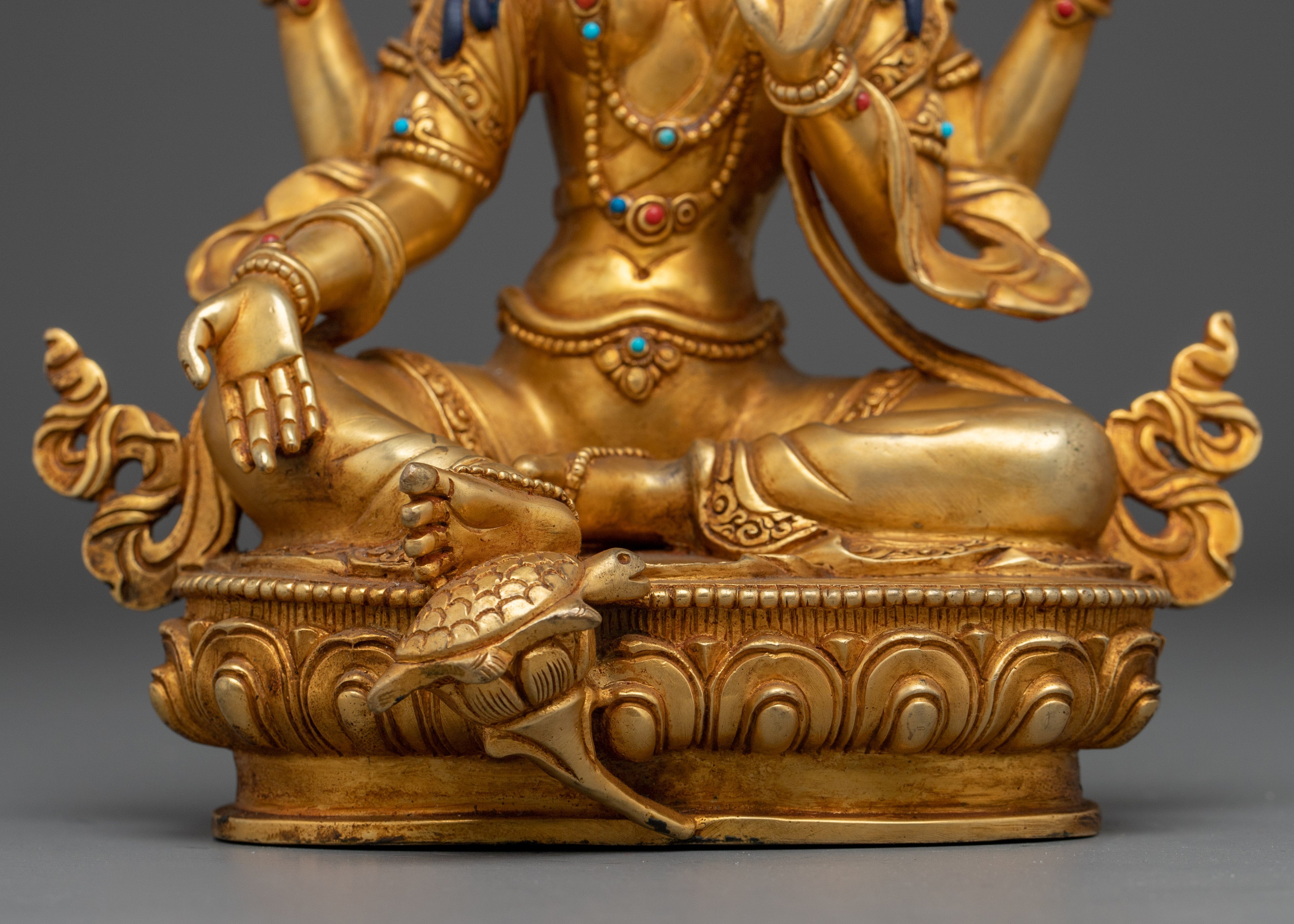 24K gold-gilded copper Laxmi statue | Handmade Spiritual & Altar Decor