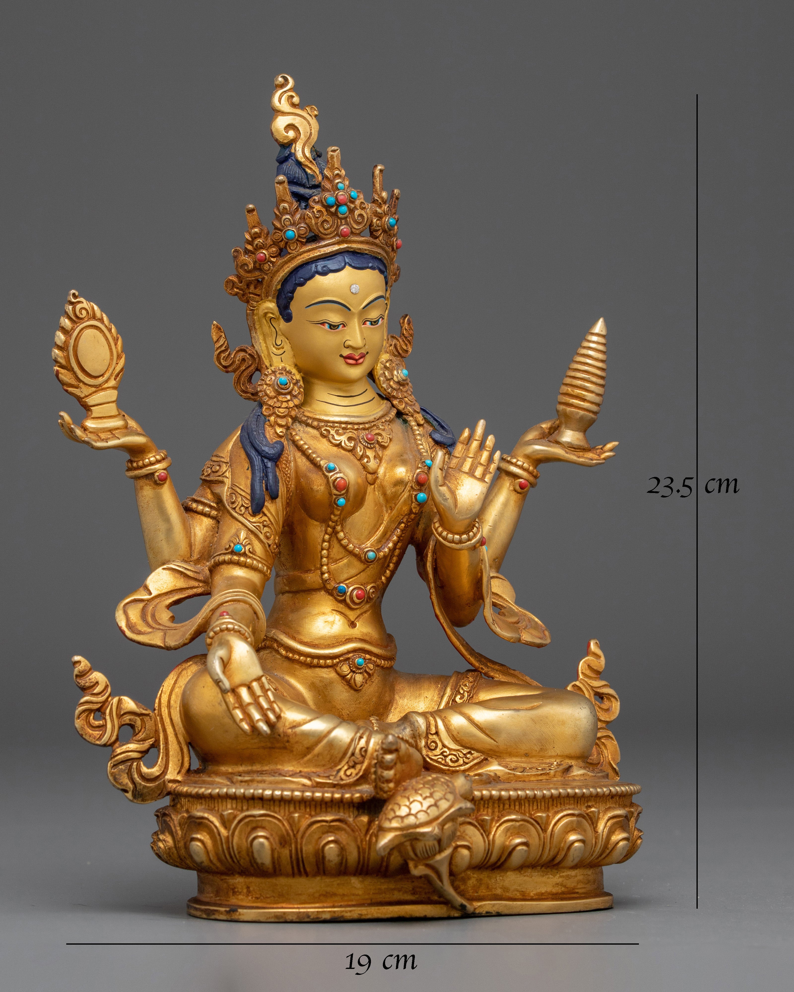 24K gold-gilded copper Laxmi statue