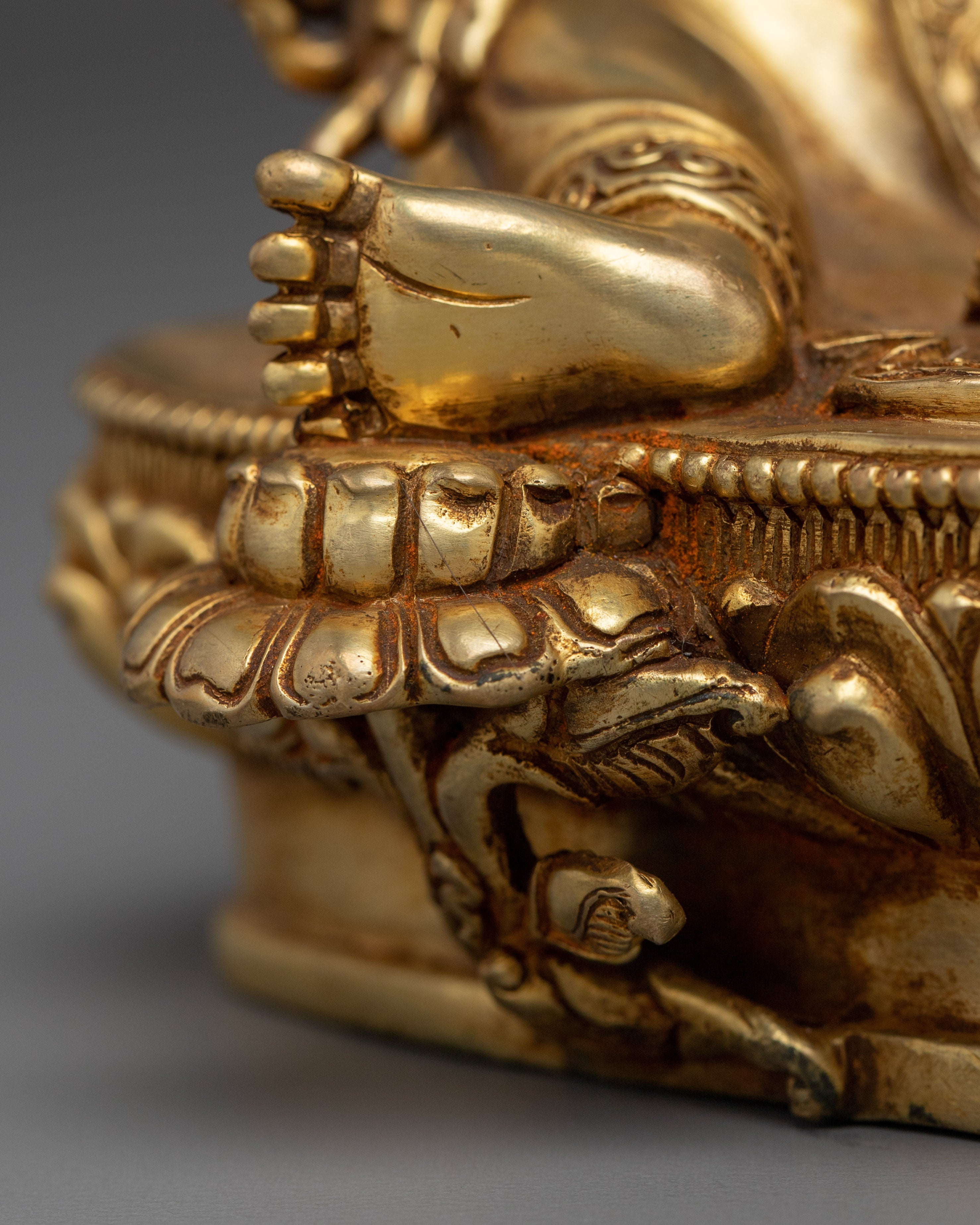 24K Gold Gilded Copper Green Tara Statue | Buddhist Art for Protection