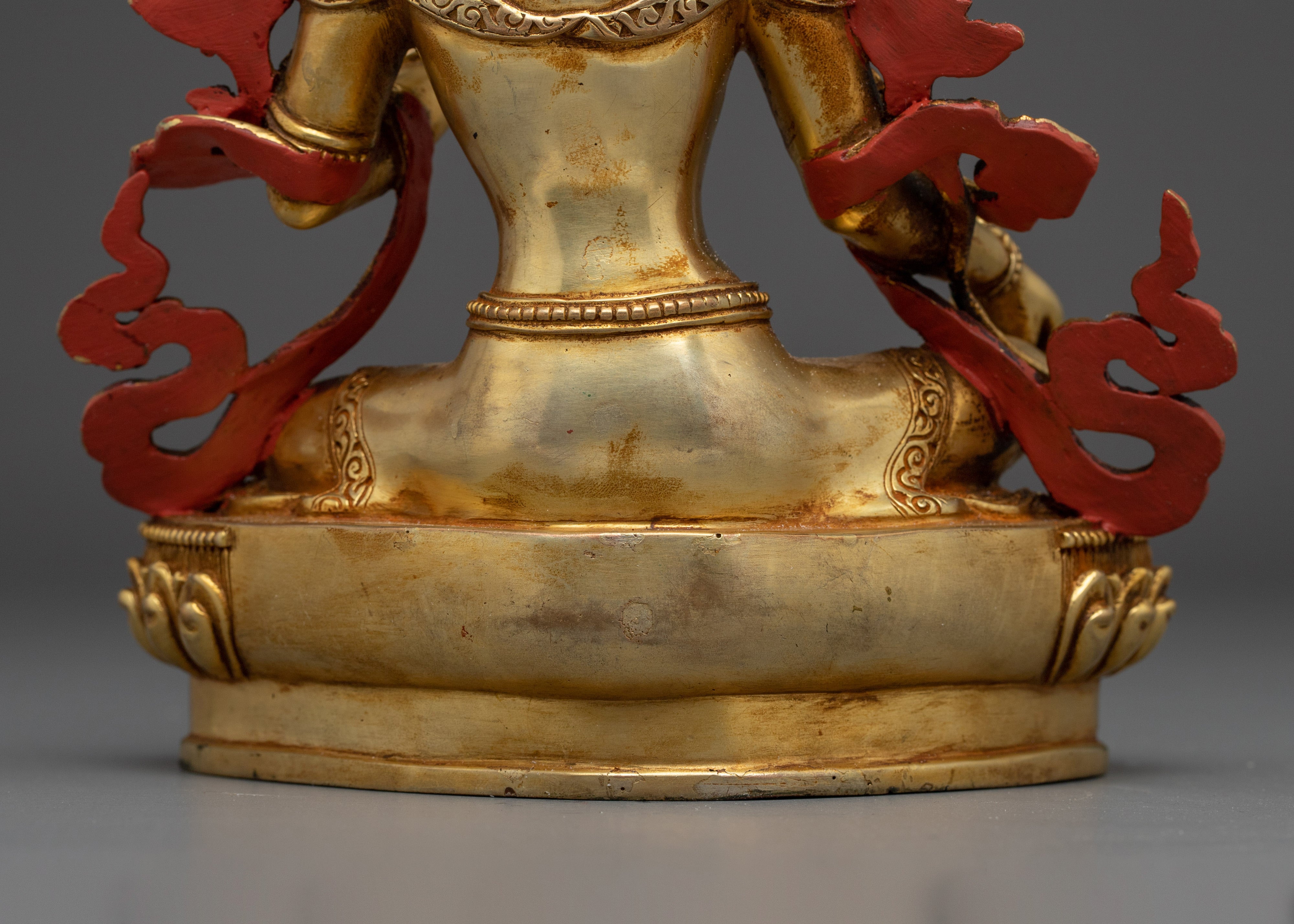 24K Gold Gilded Copper Green Tara Statue | Buddhist Art for Protection