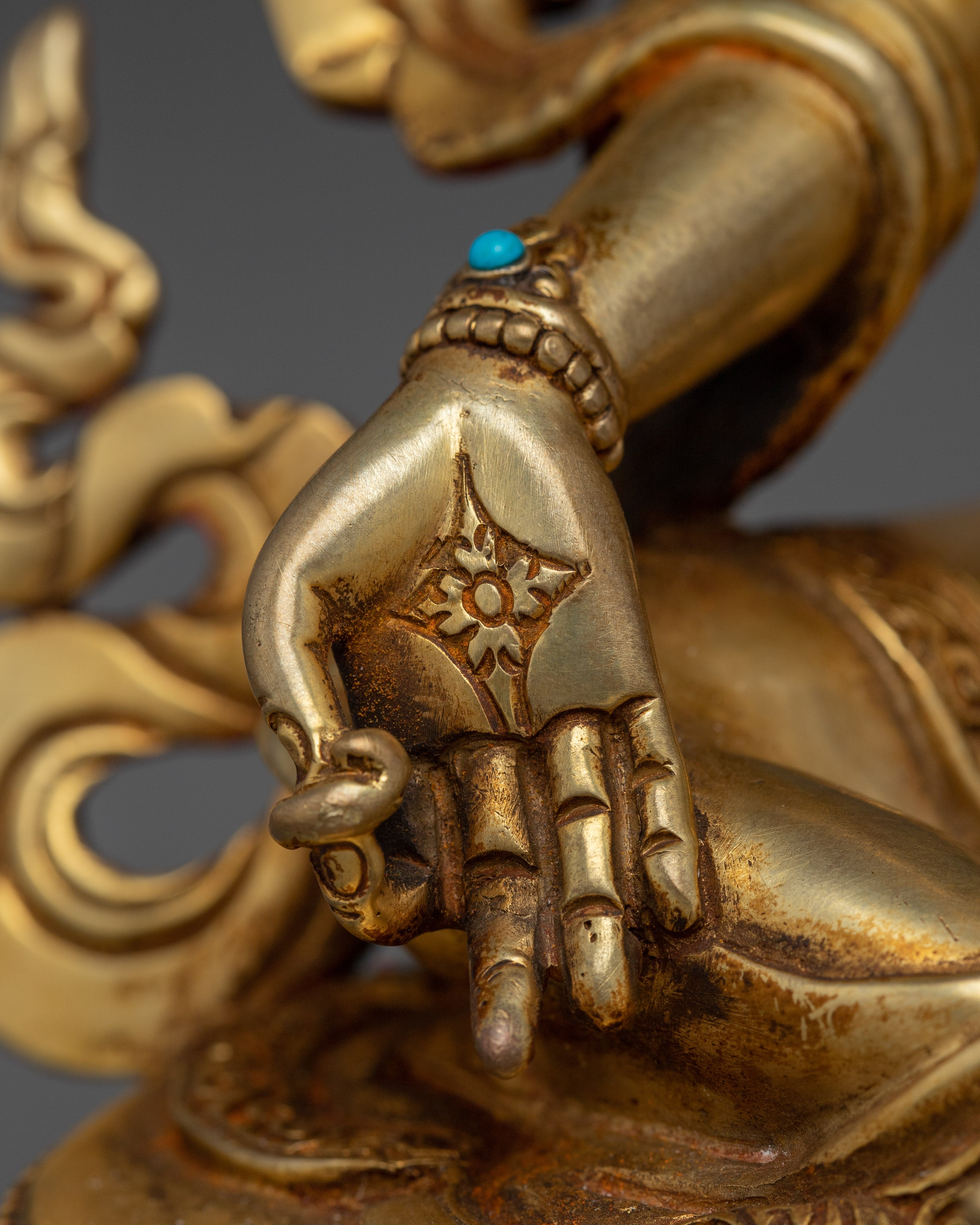 24K Gold Gilded Copper Green Tara Statue | Buddhist Art for Protection