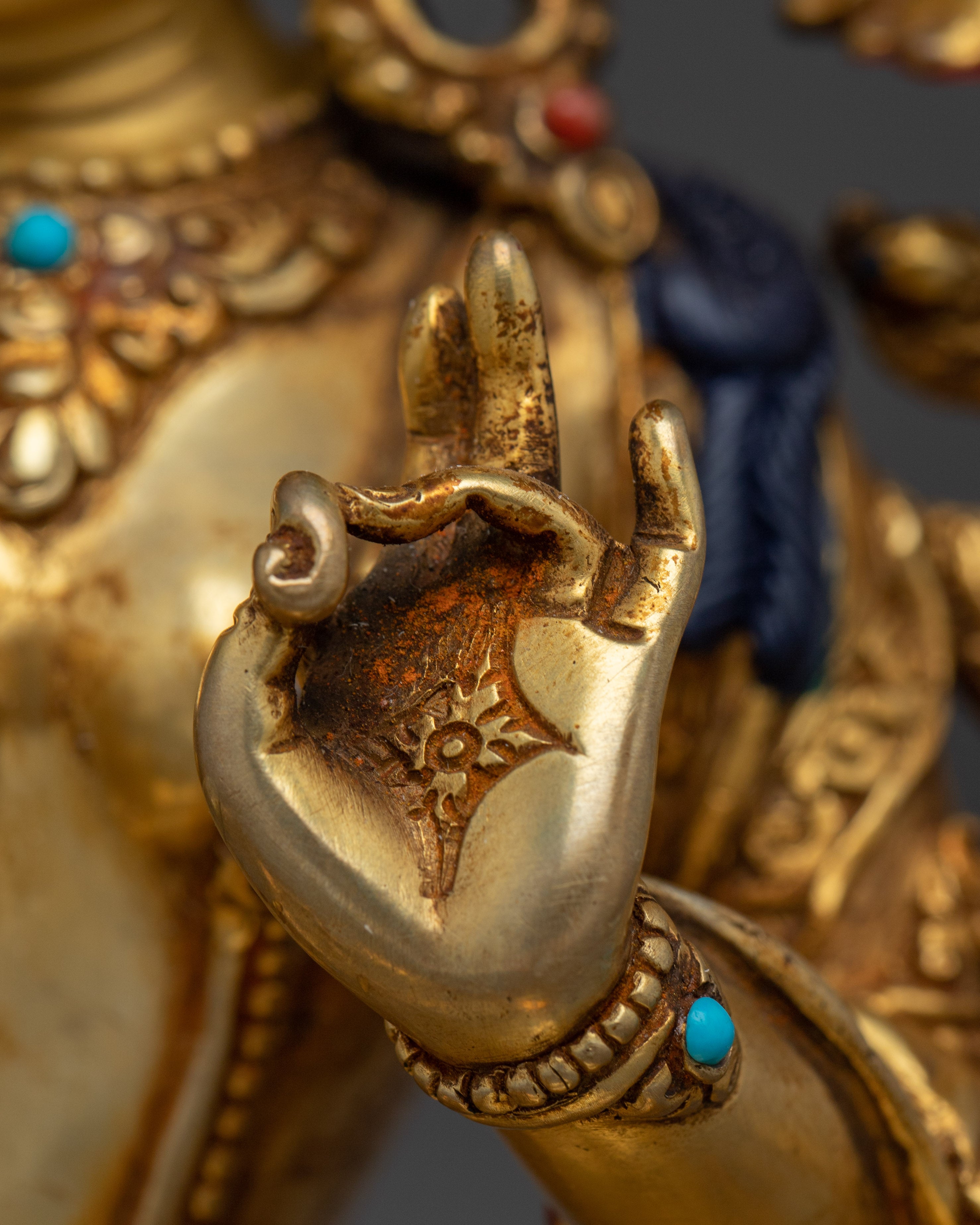 24K Gold Gilded Copper Green Tara Statue | Buddhist Art for Protection