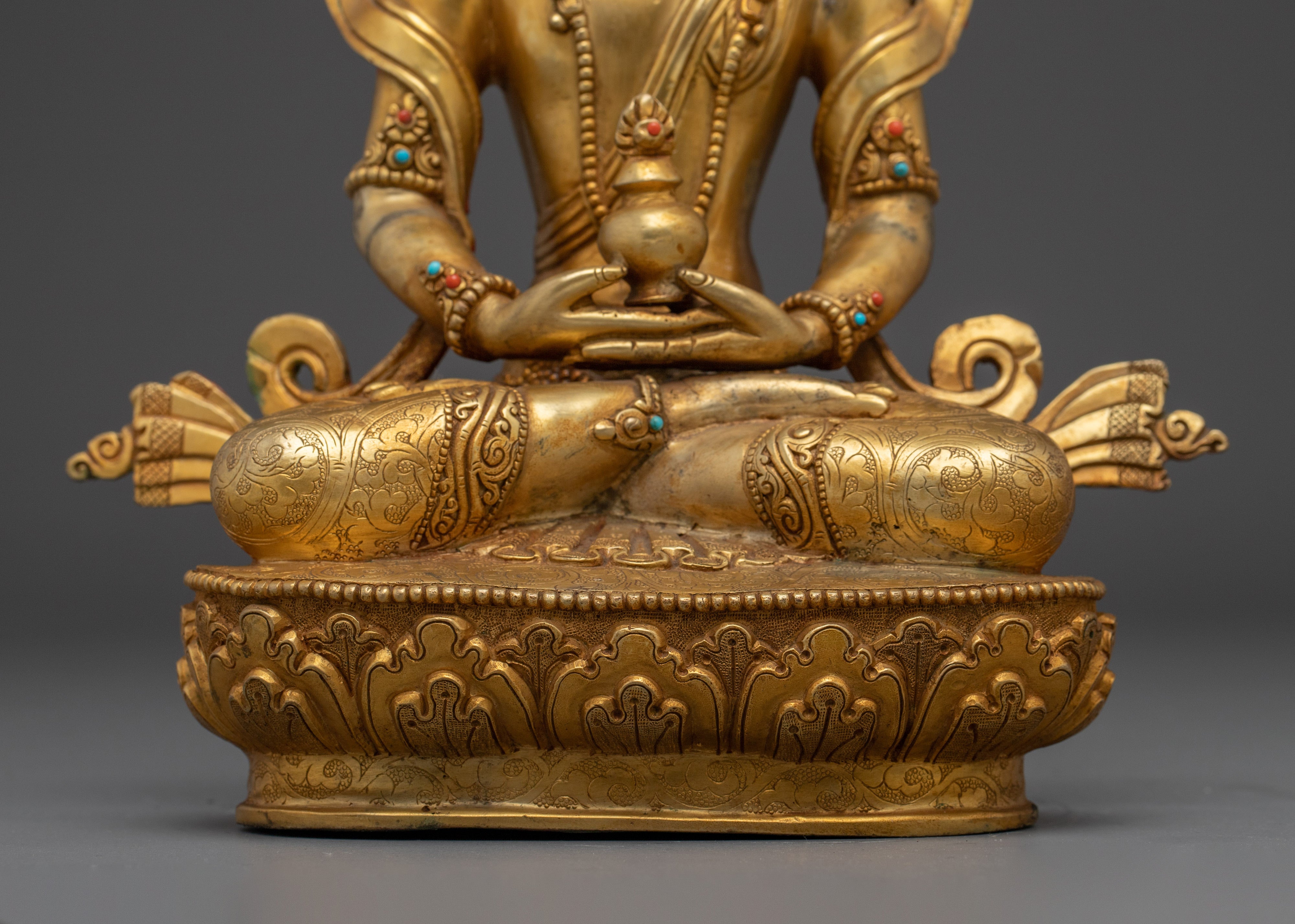 24K Gold Gilded Copper Amitayus Statue | Buddhist Deity of Spiritual Blessing