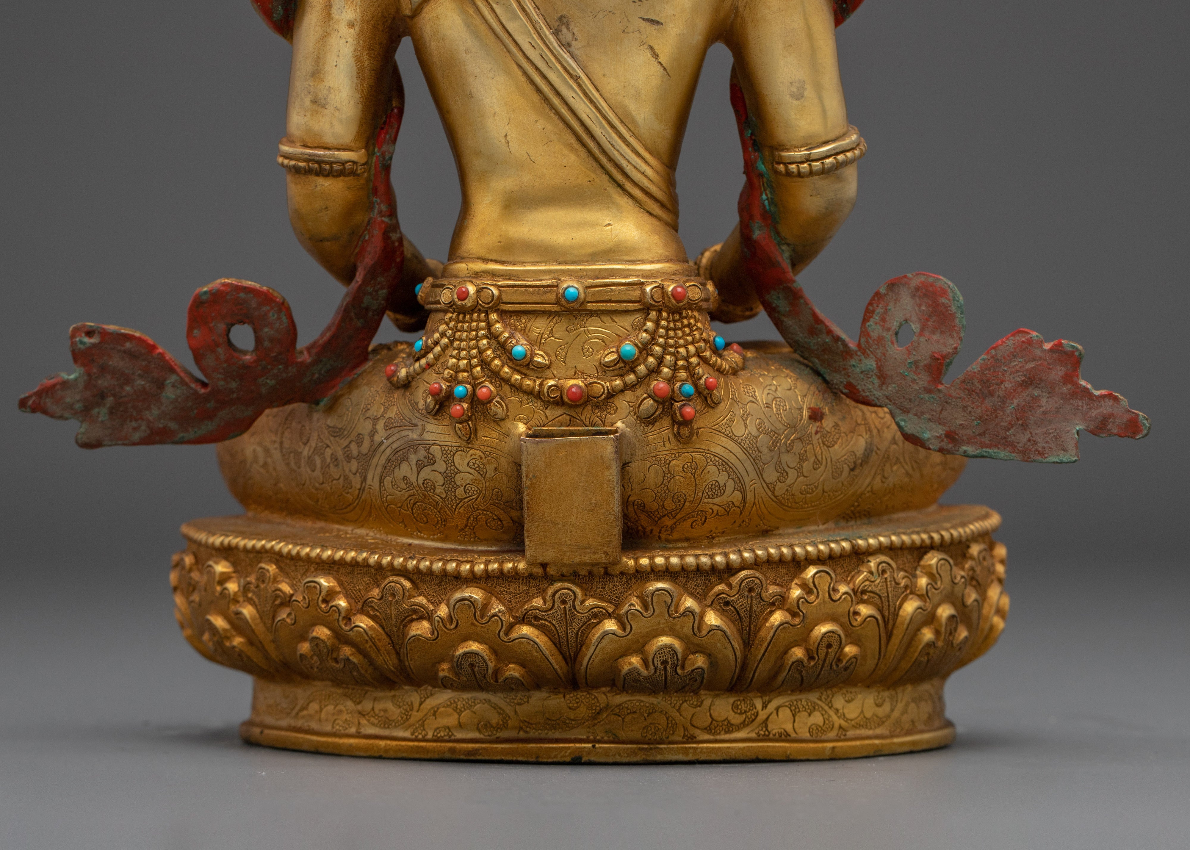 24K Gold Gilded Copper Amitayus Statue | Buddhist Deity of Spiritual Blessing