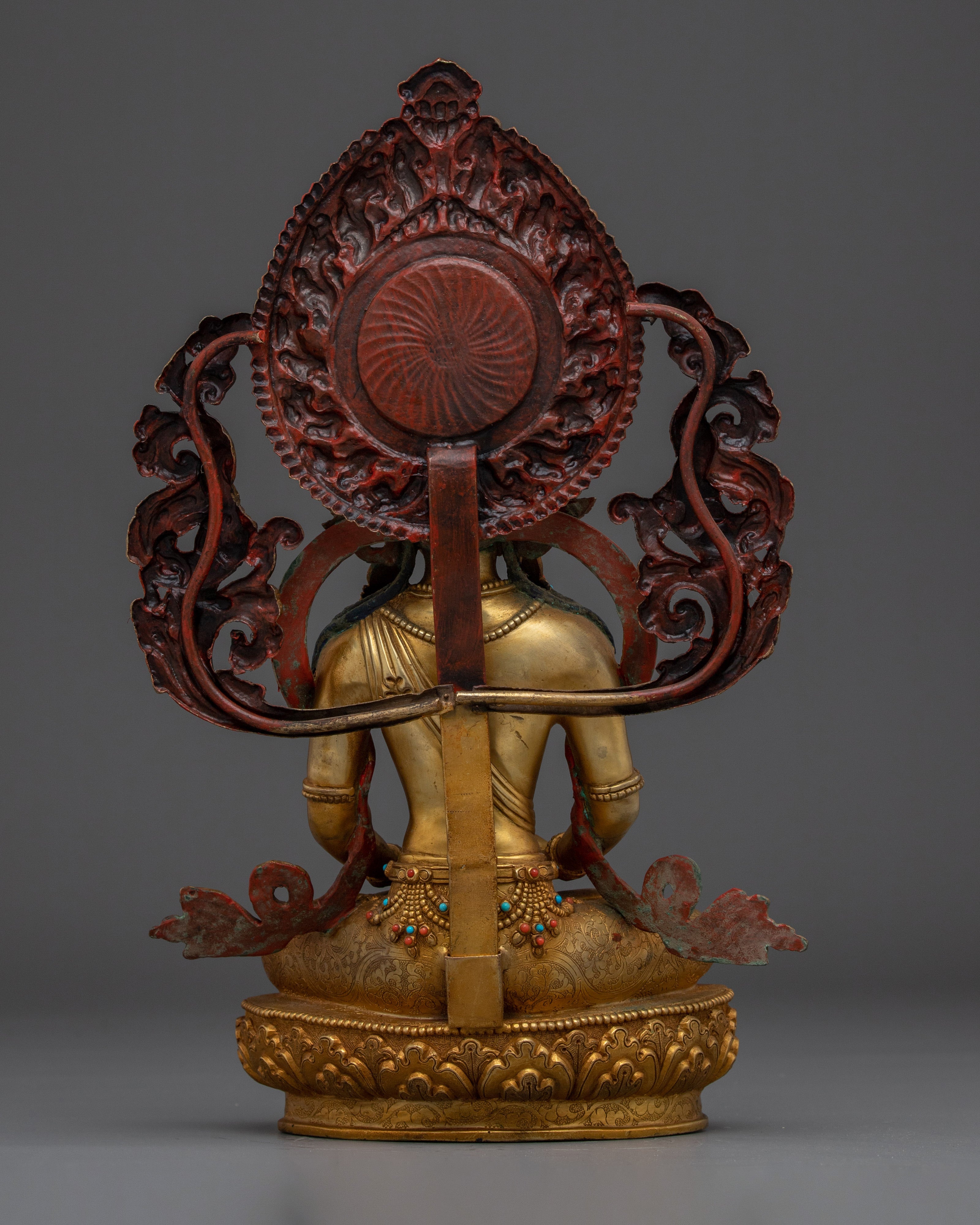 24K Gold Gilded Copper Amitayus Statue | Buddhist Deity of Spiritual Blessing