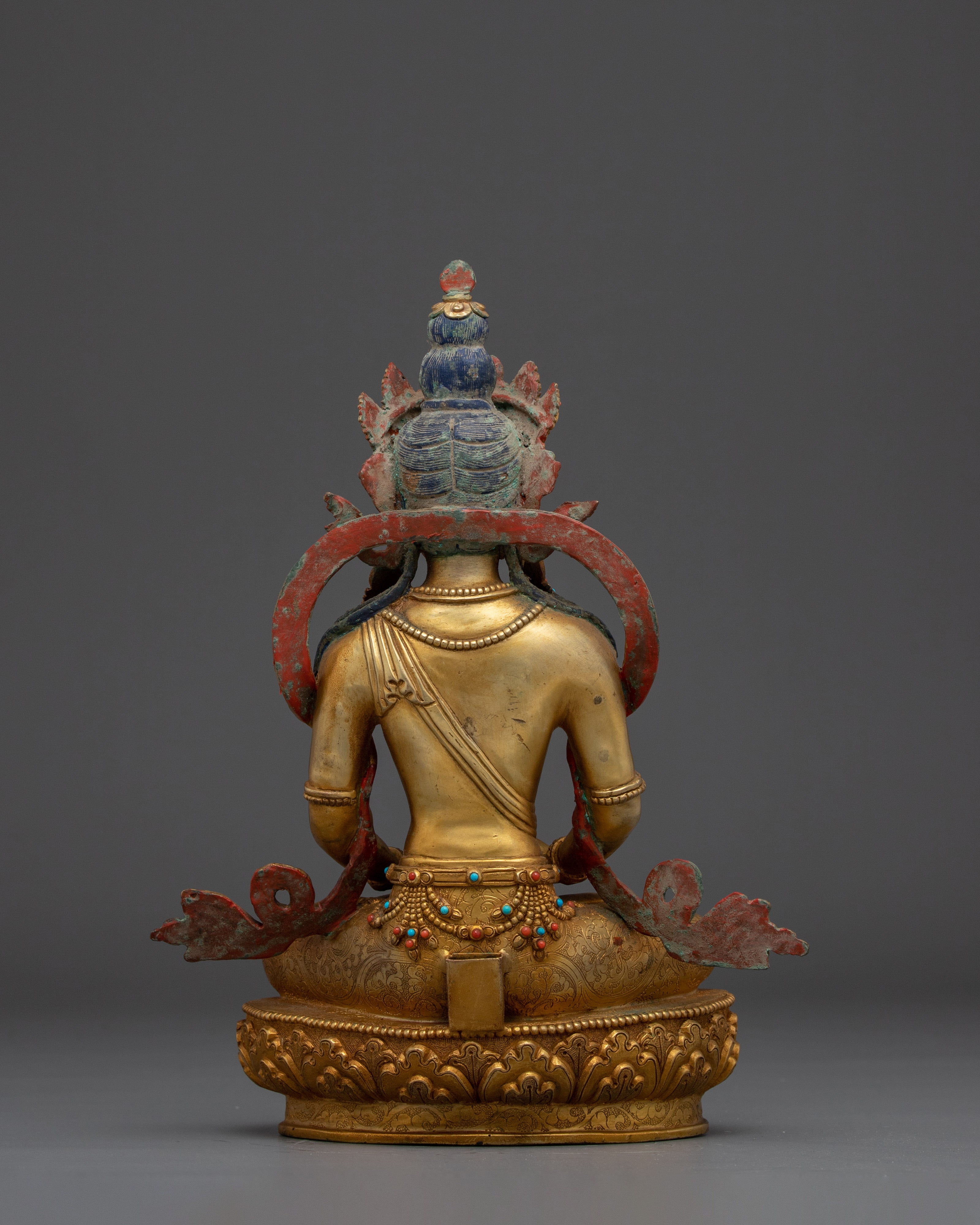 24K Gold Gilded Copper Amitayus Statue | Buddhist Deity of Spiritual Blessing