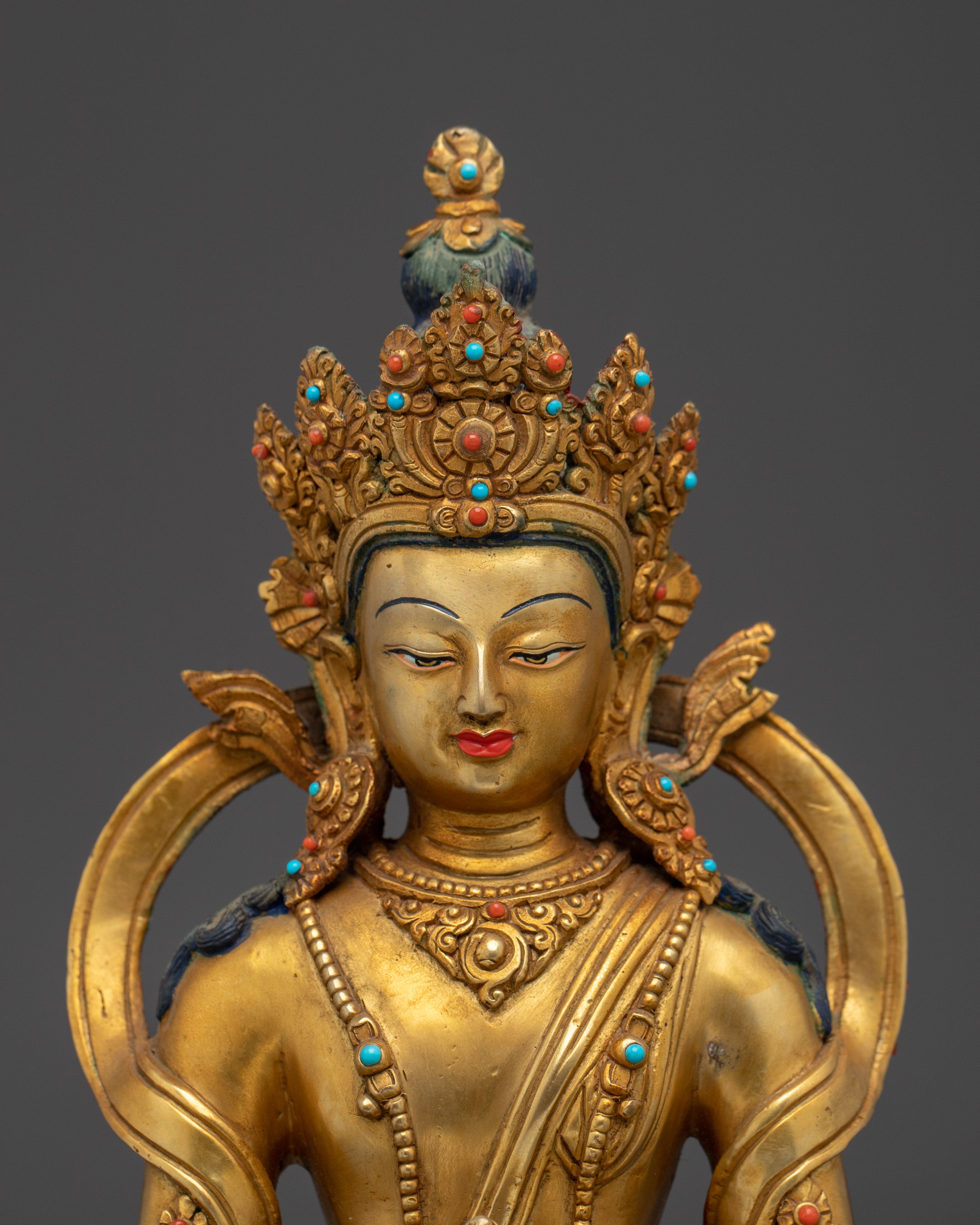 24K Gold Gilded Copper Amitayus Statue | Buddhist Deity of Spiritual Blessing