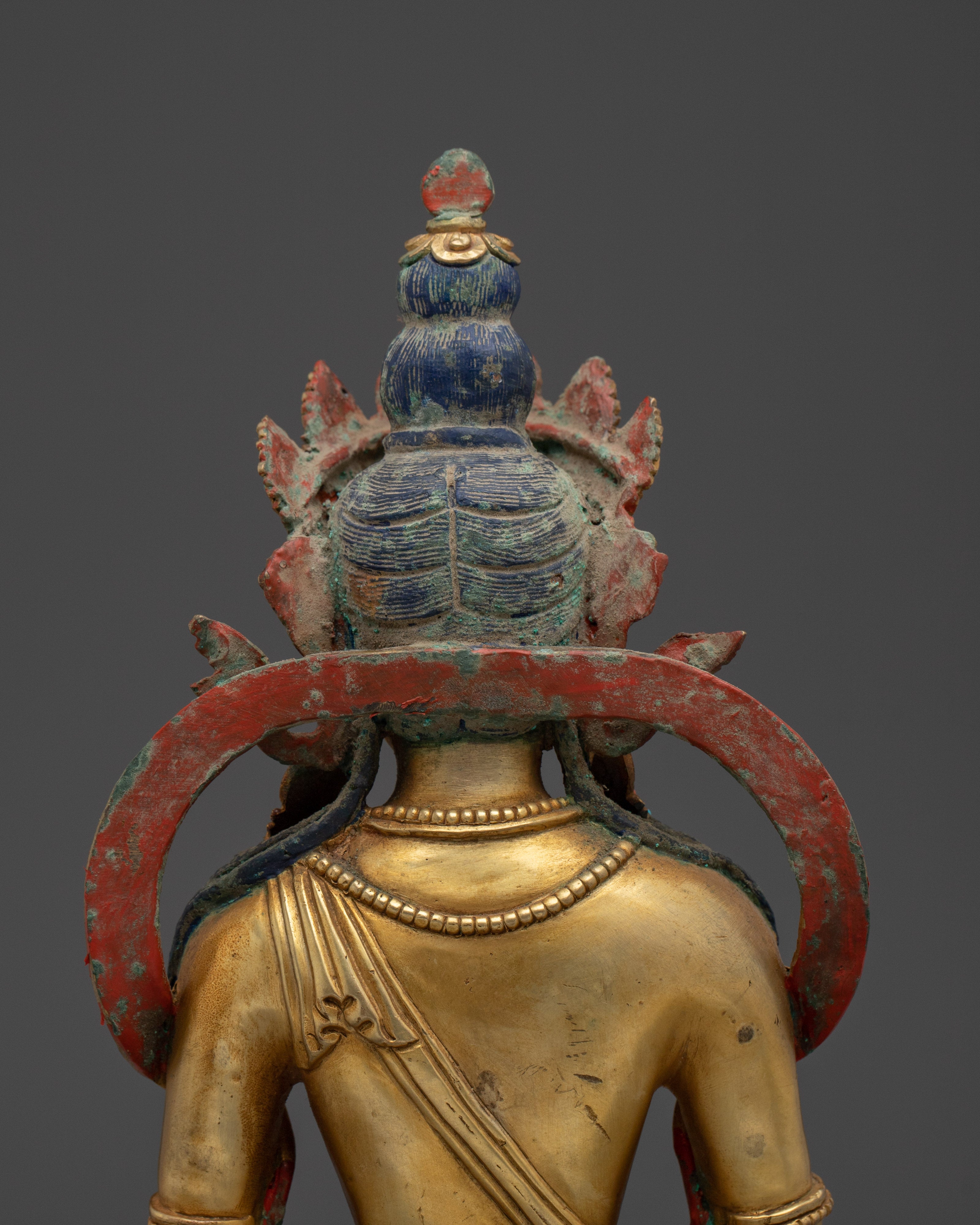 24K Gold Gilded Copper Amitayus Statue | Buddhist Deity of Spiritual Blessing