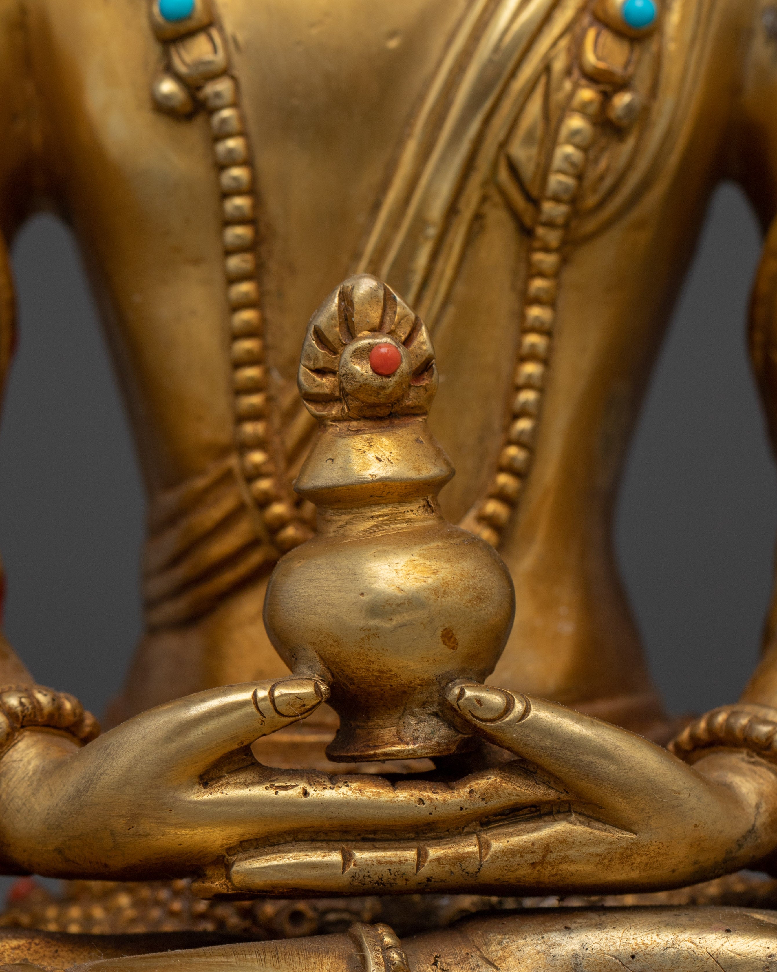 24K Gold Gilded Copper Amitayus Statue | Buddhist Deity of Spiritual Blessing