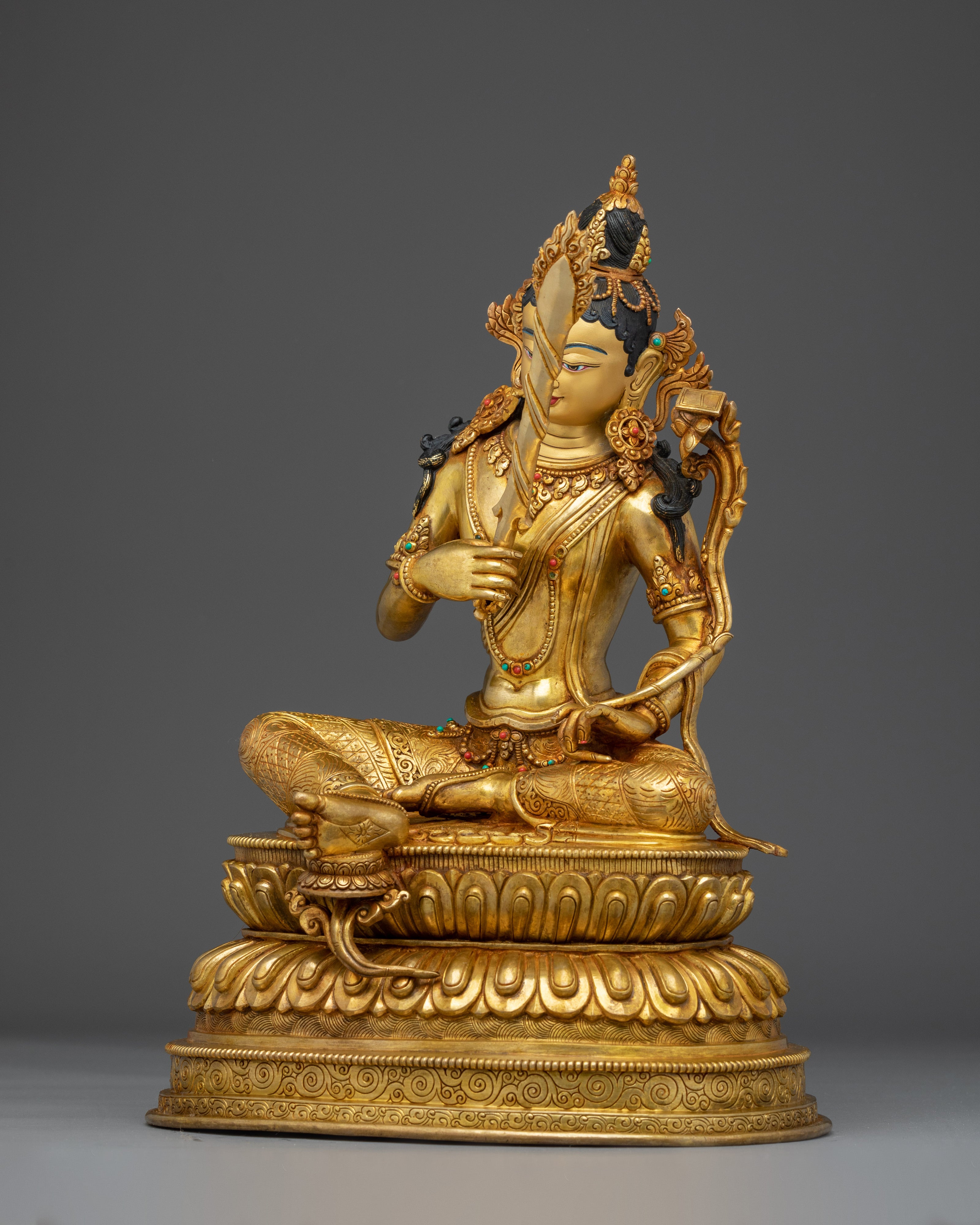 Manjushri, Dharma Sword Holder | Gold Gilded Tibetan Statue