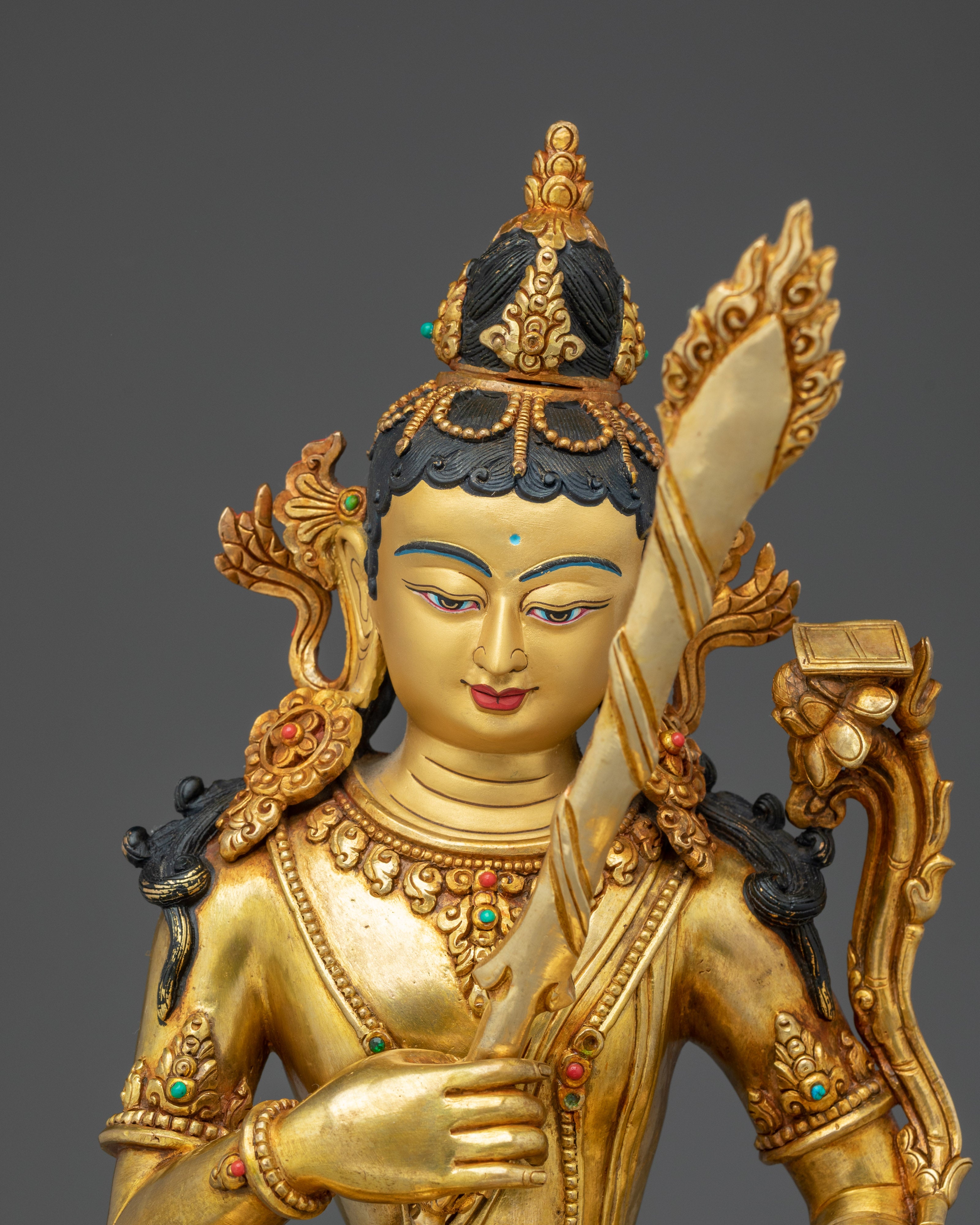 Manjushri, Dharma Sword Holder | Gold Gilded Tibetan Statue