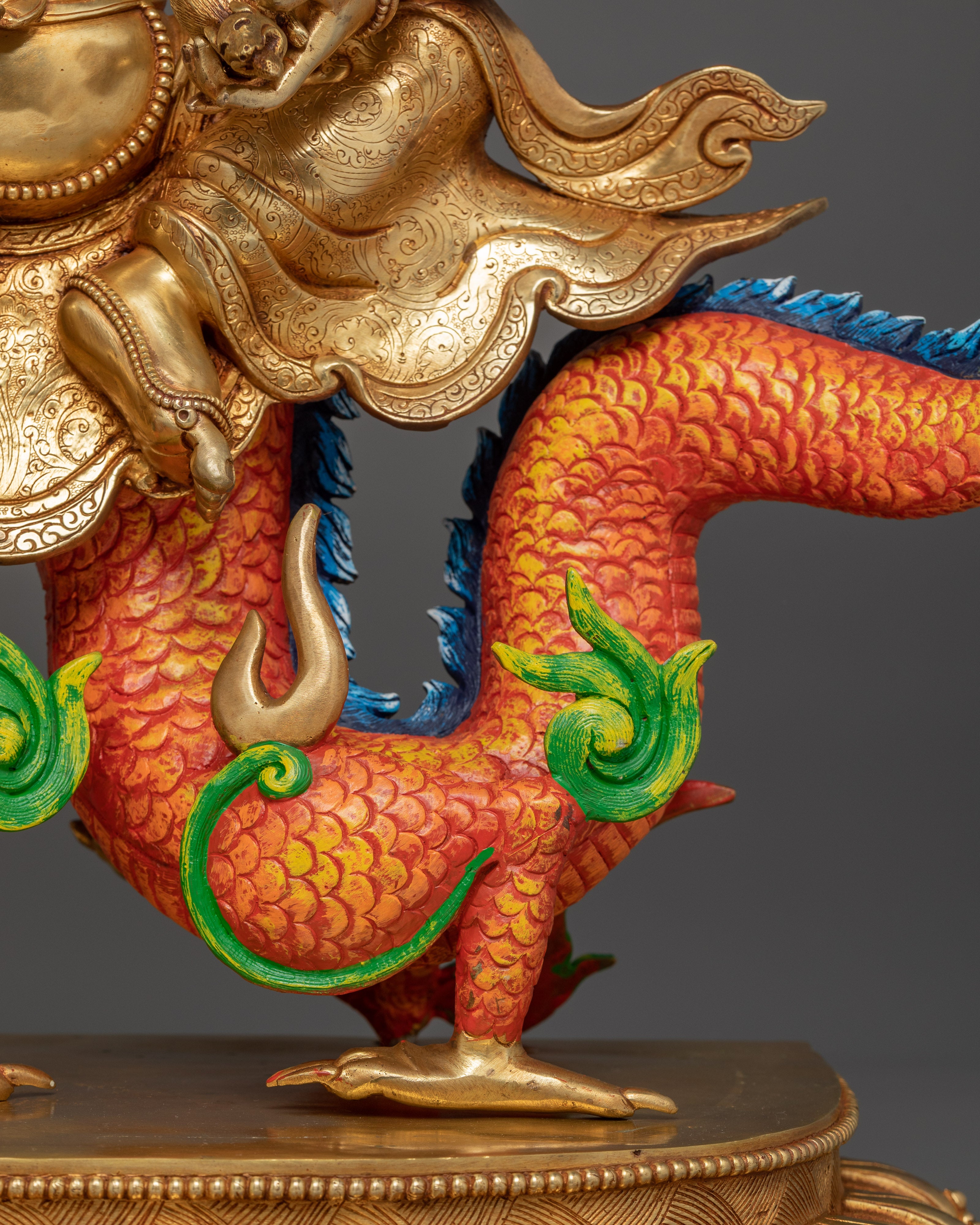 White Dzambhala Statue: Wealth Deity with Dragon
