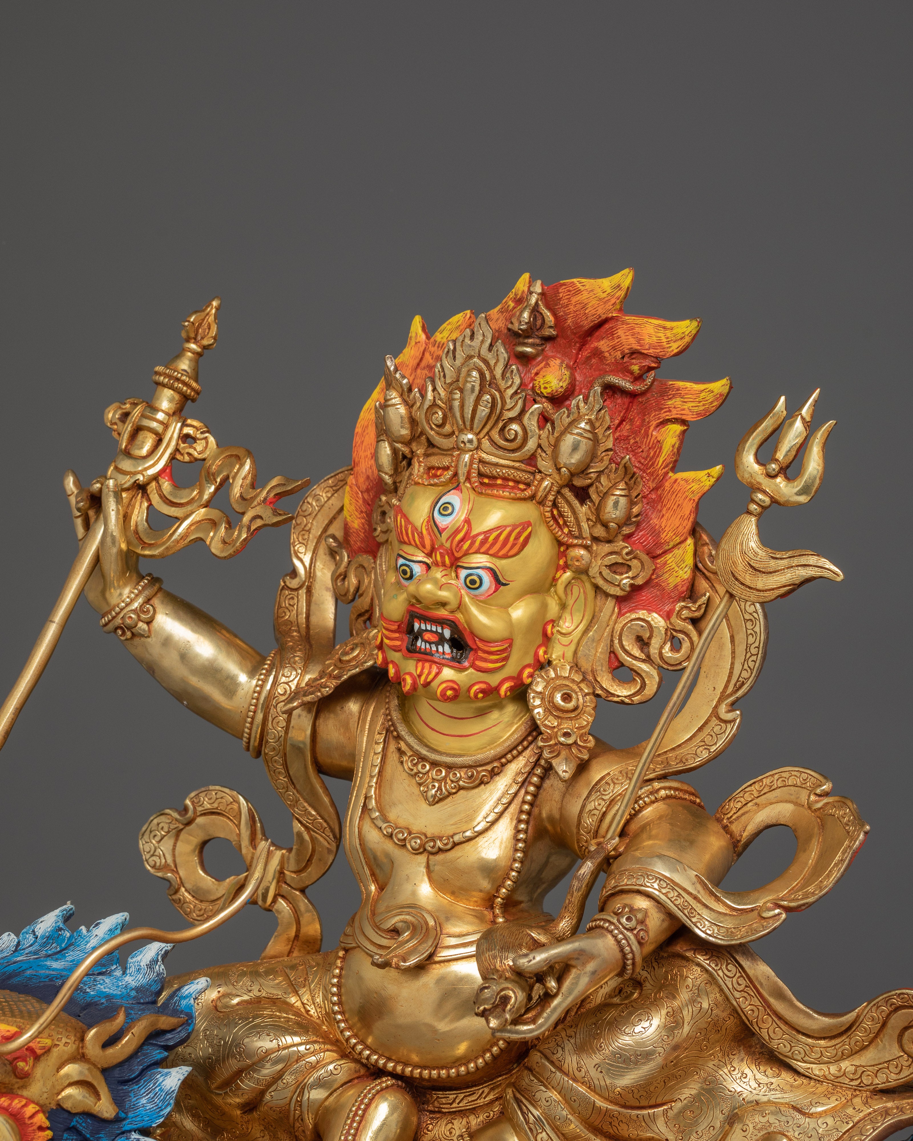 White Dzambhala Statue: Wealth Deity with Dragon