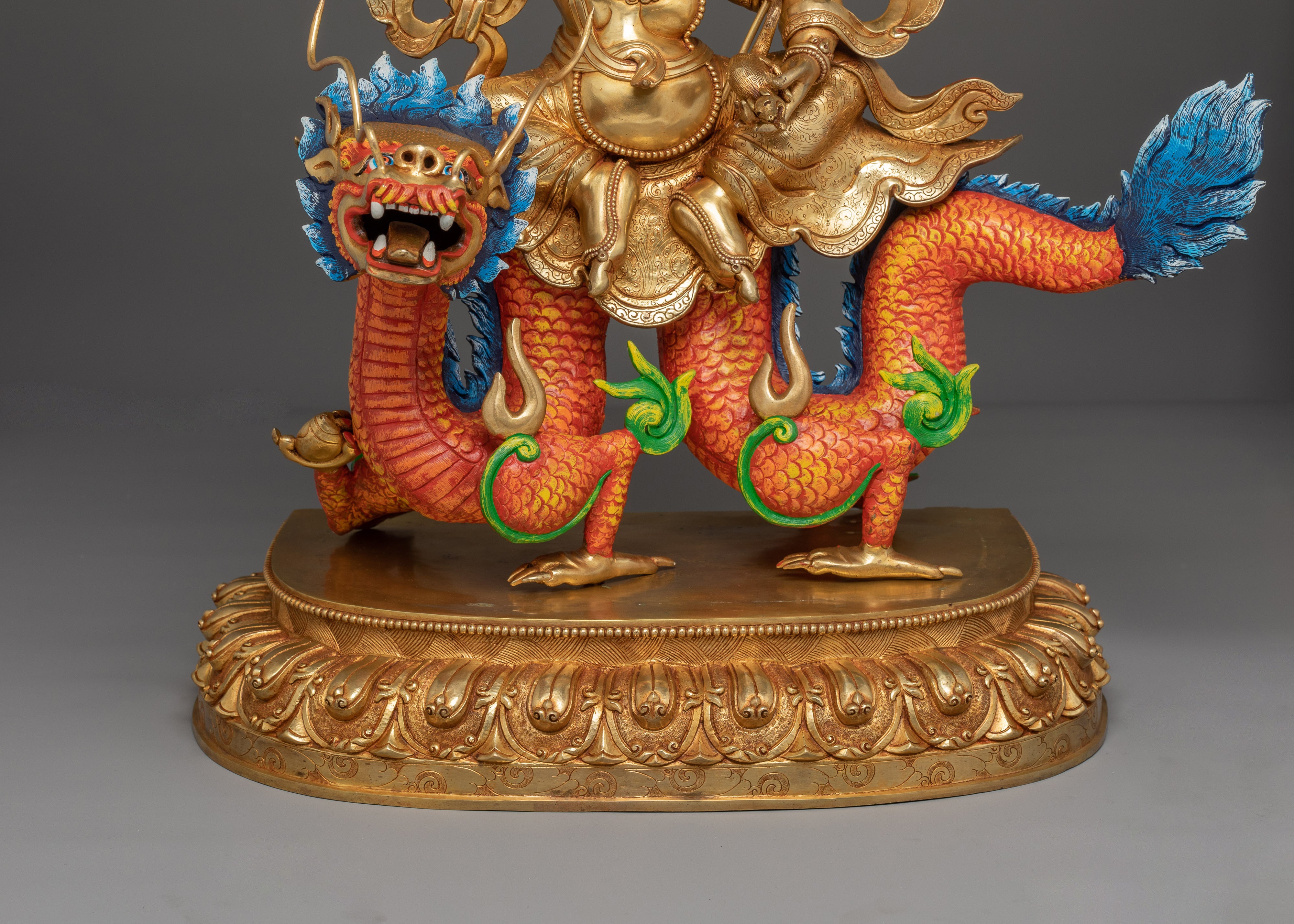 White Dzambhala Statue: Wealth Deity with Dragon